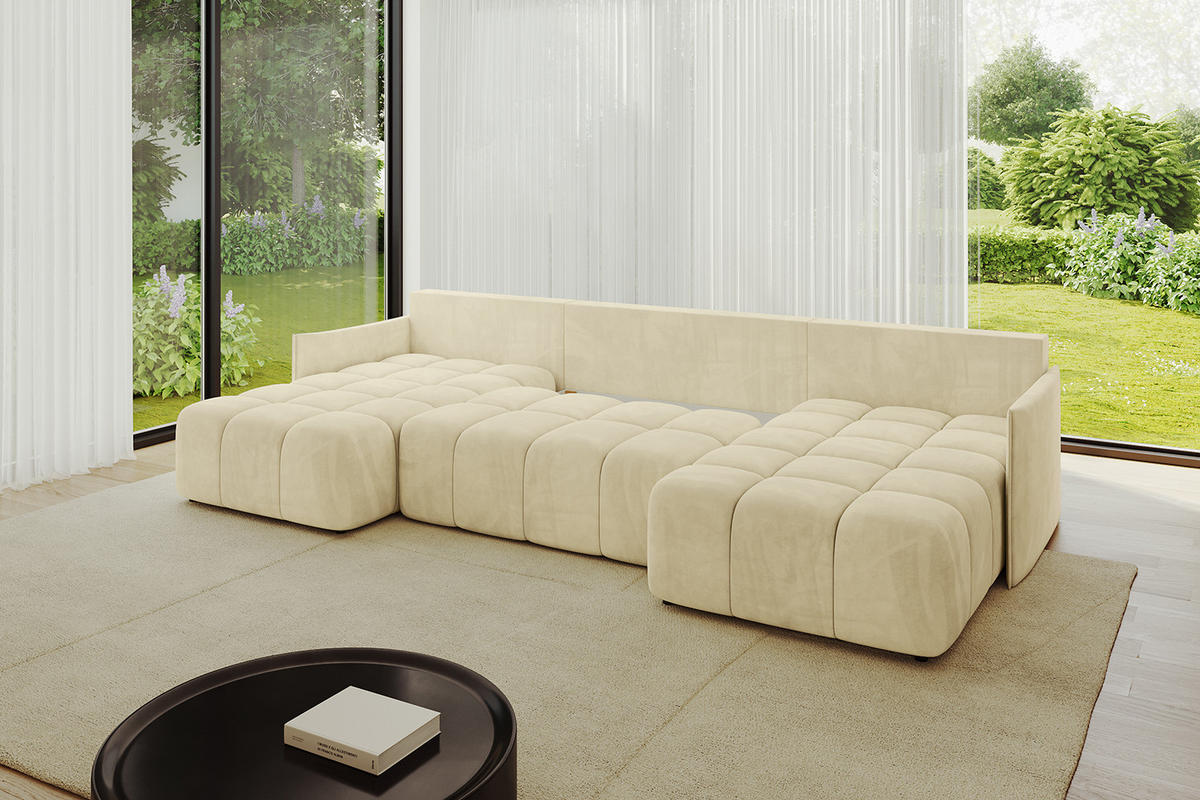 WOHNLANDSCHAFT LONLI-U 355x189x68 Beige Velours - Taupe, Holzwerkstoff/Kunststoff (355/68/189cm) - ALTDECOR