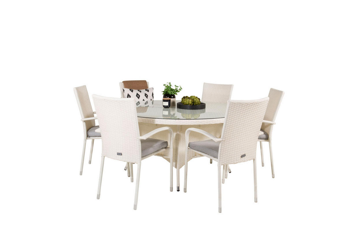 GARTENTISCHGRUPPE Weiß - Weiß, Holzwerkstoff - ebuy24