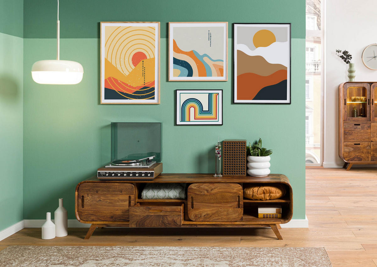 TV-BOARD Sheesham 173x40x48 hellbraun lackiert MAILAND #126 - Braun, Holz (173/48/40cm) - Massivmoebel24