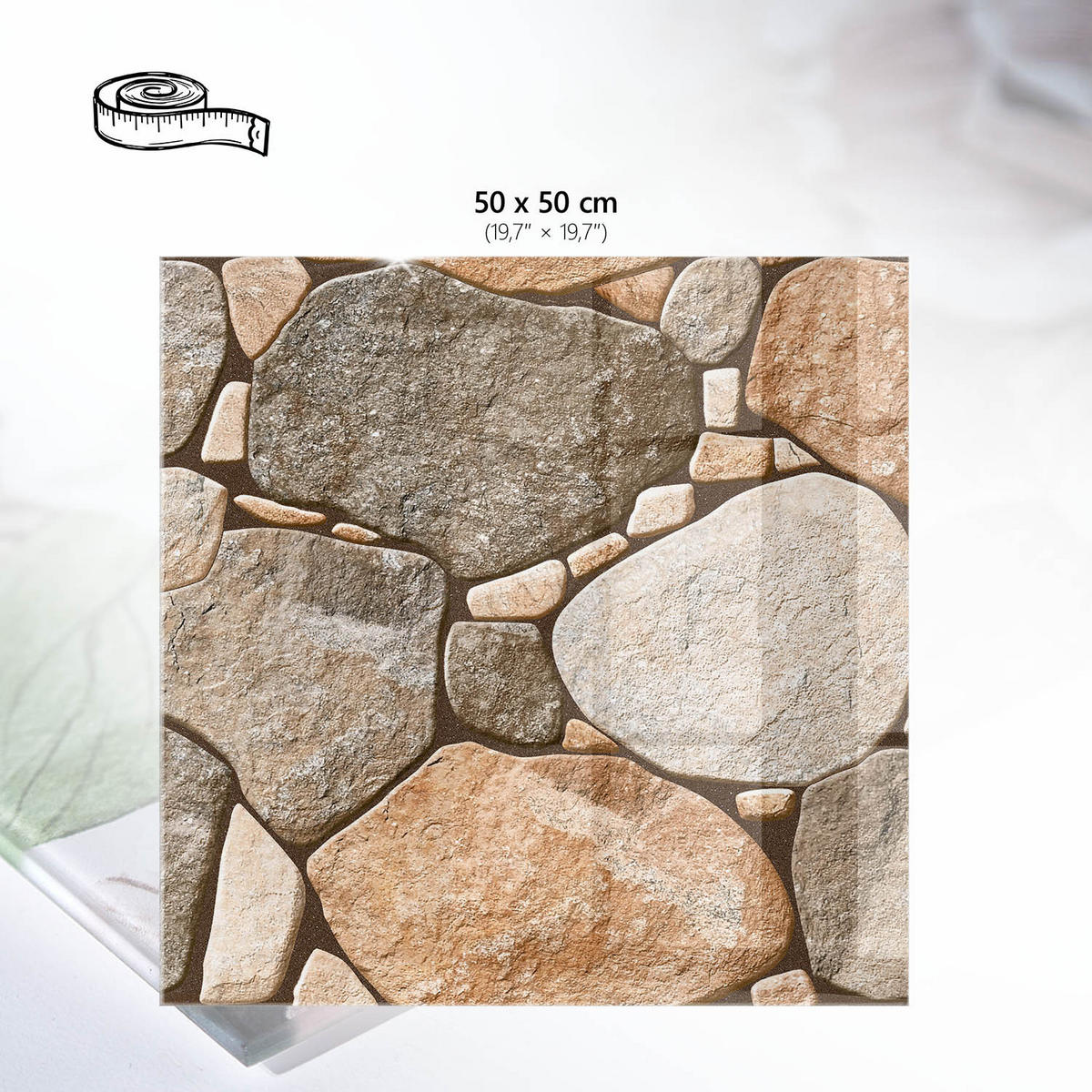 TISCHPLATTE 50x50 cm – Steinmosaik - Grau, Glas (50/50/0.4cm) - Wallfluent