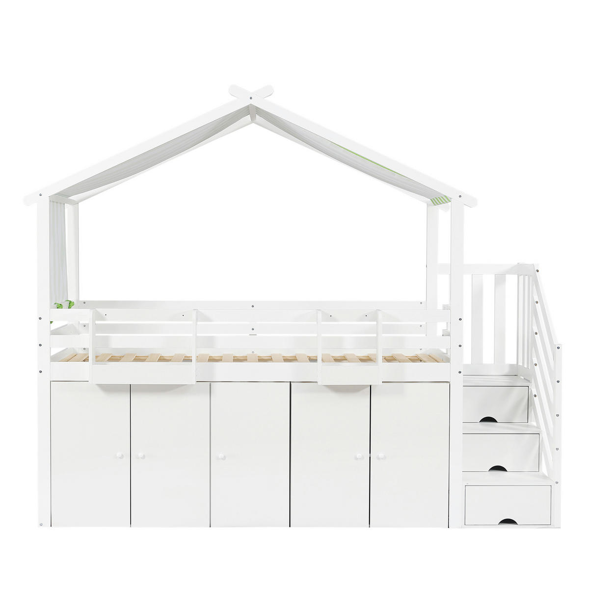 ETAGENBETT 90/200 cm weiß/grün aus Holz mit Stauraum - Weiß, Holz (90/200cm) - OKWISH