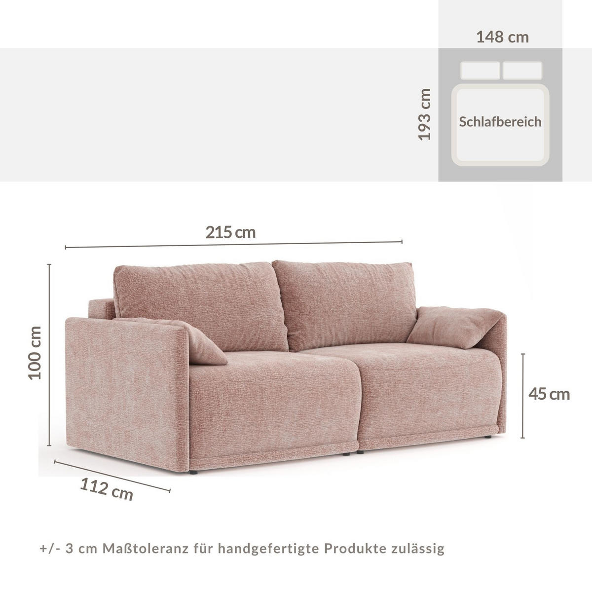 SCHLAFSOFA MIT ECKSOFA-FUNKTION Nappa Rosa Chenille - Schwarz/Rosa, Holz/Holzwerkstoff (215/100/112cm) - Maison de Reve