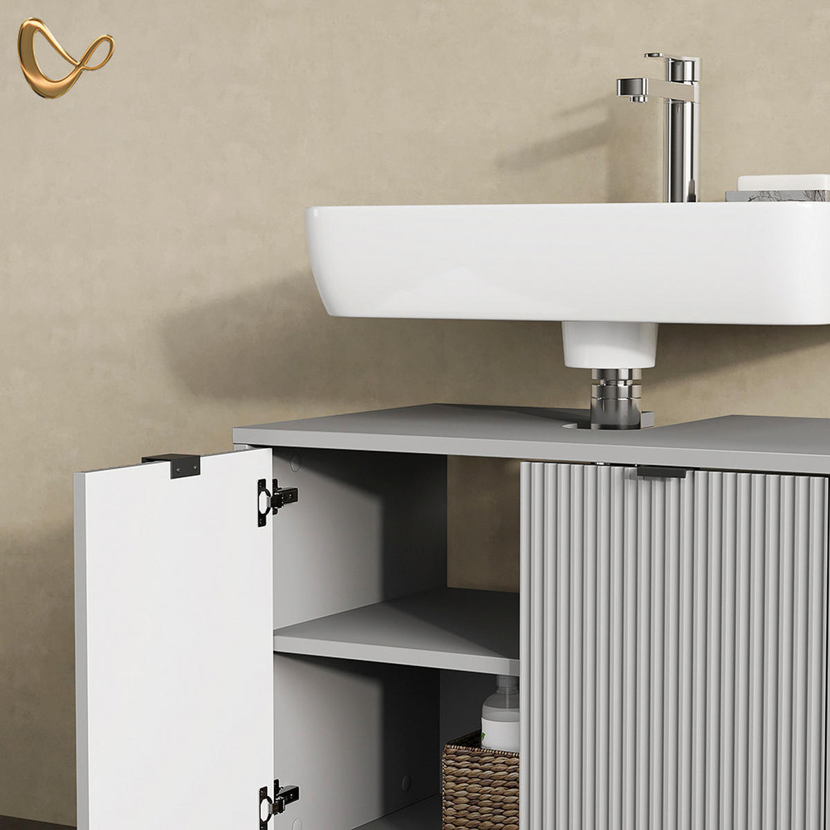 WASCHTISCHUNTERSCHRANK ATERNO Grau 70 x 63 cm mit Türen - Grau, Holzwerkstoff (70/63/45.1cm) - Livinity®