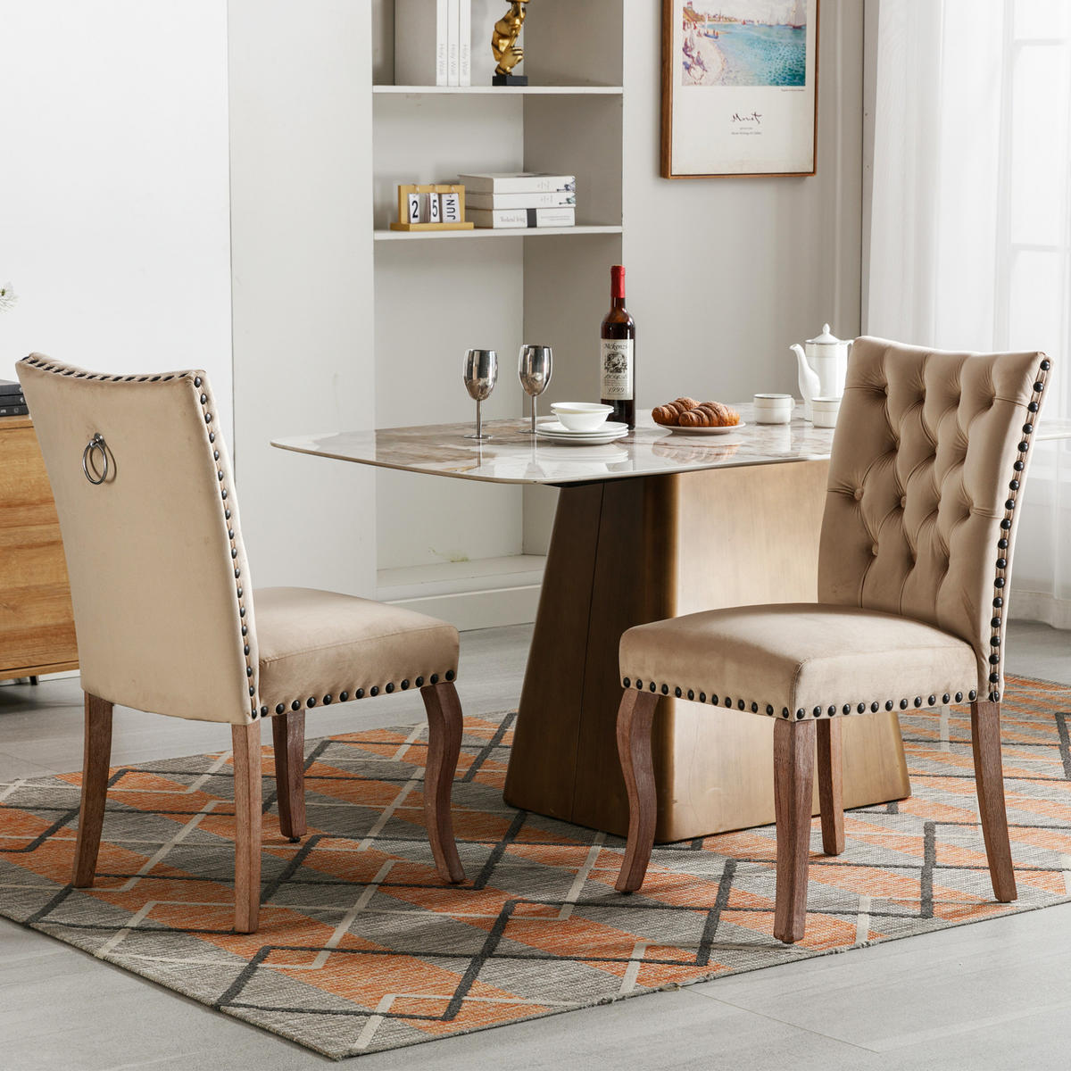 ESSZIMMERSTUHL Samt gepolstert Massivholzbeine Light Camel - Braun, Holz (63/95/49cm) - Meubliv