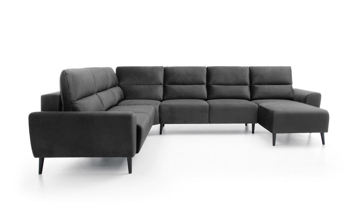 ECKSOFA BOSCO U-Form, Monolith-Stoff, freistehend, mit verstellbaren Kopfstützen, Sofa für Familien, Größe: 340x270x98cm, Farbe: Grau - Grau, Holz/Textil (340/270cm) - DomoHome