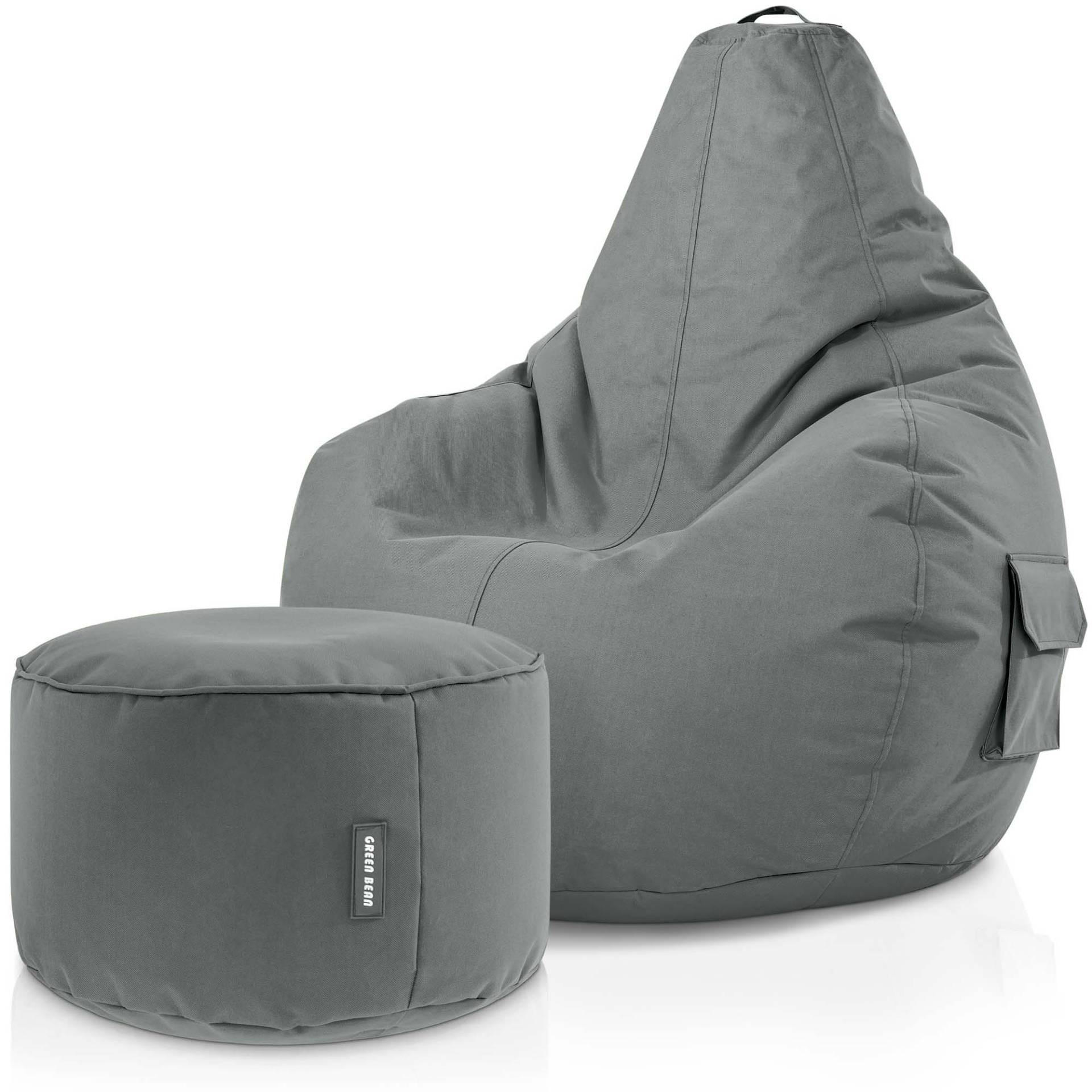 SITZSACK + Hocker "Cozy+Stay" 2er Set - Grau, Textil (70/90/80cm) - Green Bean