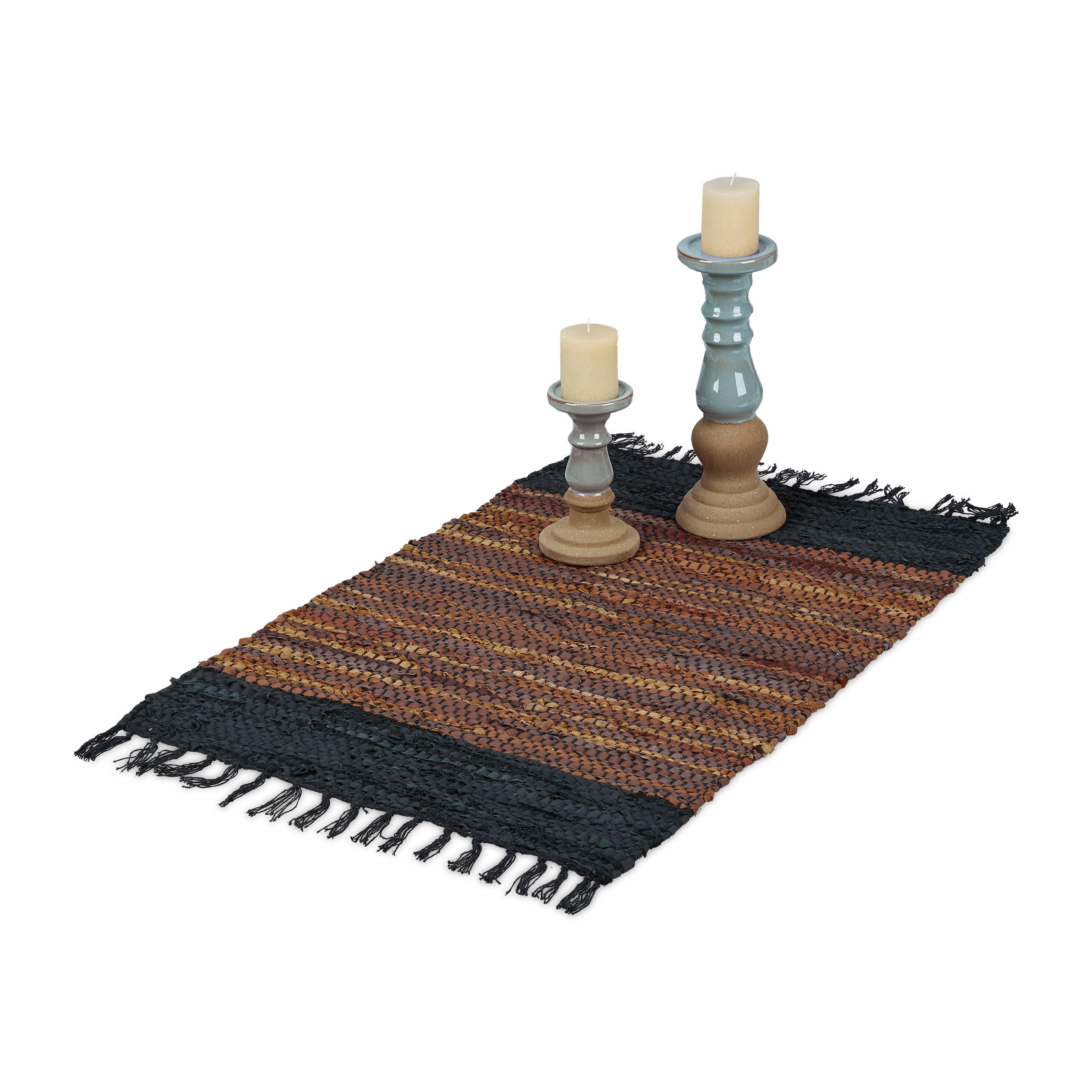 FLICKENTEPPICH - Multicolor, Leder/Textil (60/110cm) - Relaxdays