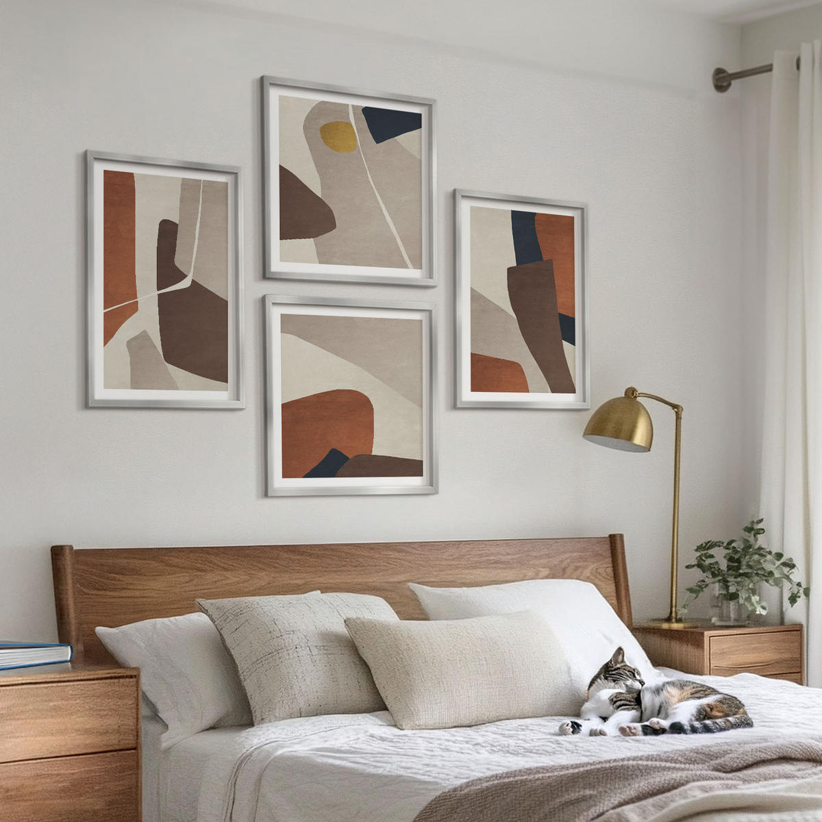 WANDBILDER 4er Set - 50x50 cm & 40x60 cm Silberner Rahmen - Abstrakte moderne Formen - Silberfarben, Kunststoff (50/50cm) - ArtPrintCave