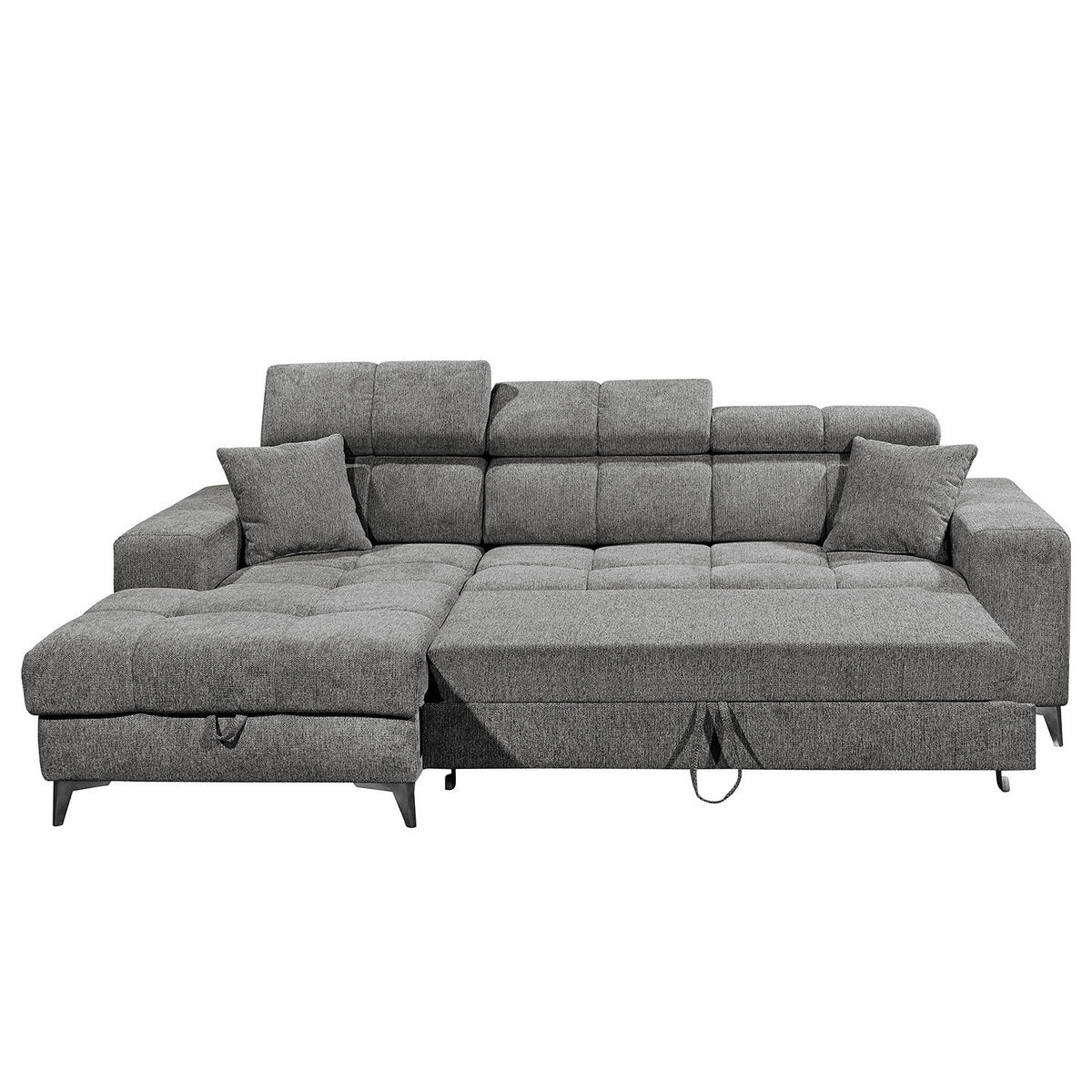 ECKSOFA mit Longchair - Kopfstütze verstellbar, Schlaffunktion, Bettkasten - Anthrazit/Schwarz, Kunststoff/Textil (268/172cm) - home24