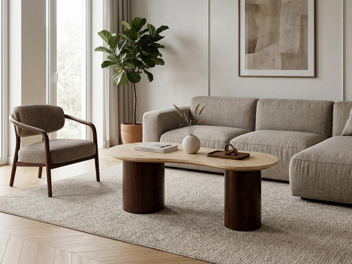 COUCHTISCH - 121 cm x 60.5 cm - Stein - Beige SURILA - Beige, Stein (60.5/121/43cm) - Vente-Unique