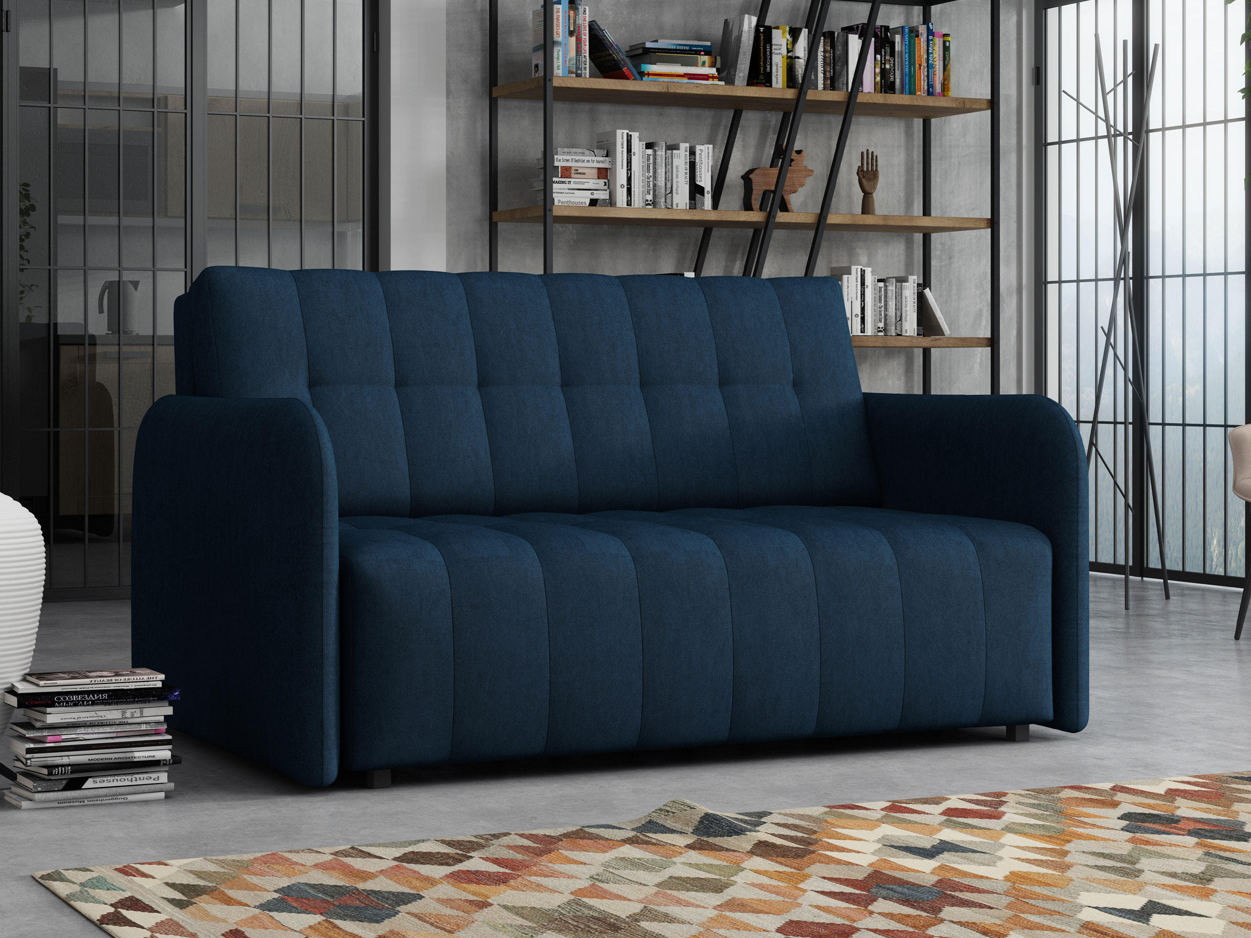 SCHLAFSOFA Viva Grand III - Schwarz/Dunkelblau, Holz/Kunststoff (145/85/95cm) - MIRJAN24