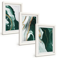BILDER SET 3er Set - 20x30 cm Weißer Rahmen - Abstrakte grüne Farbmuster - Weiß, Kunststoff (20/30cm) - TULUP