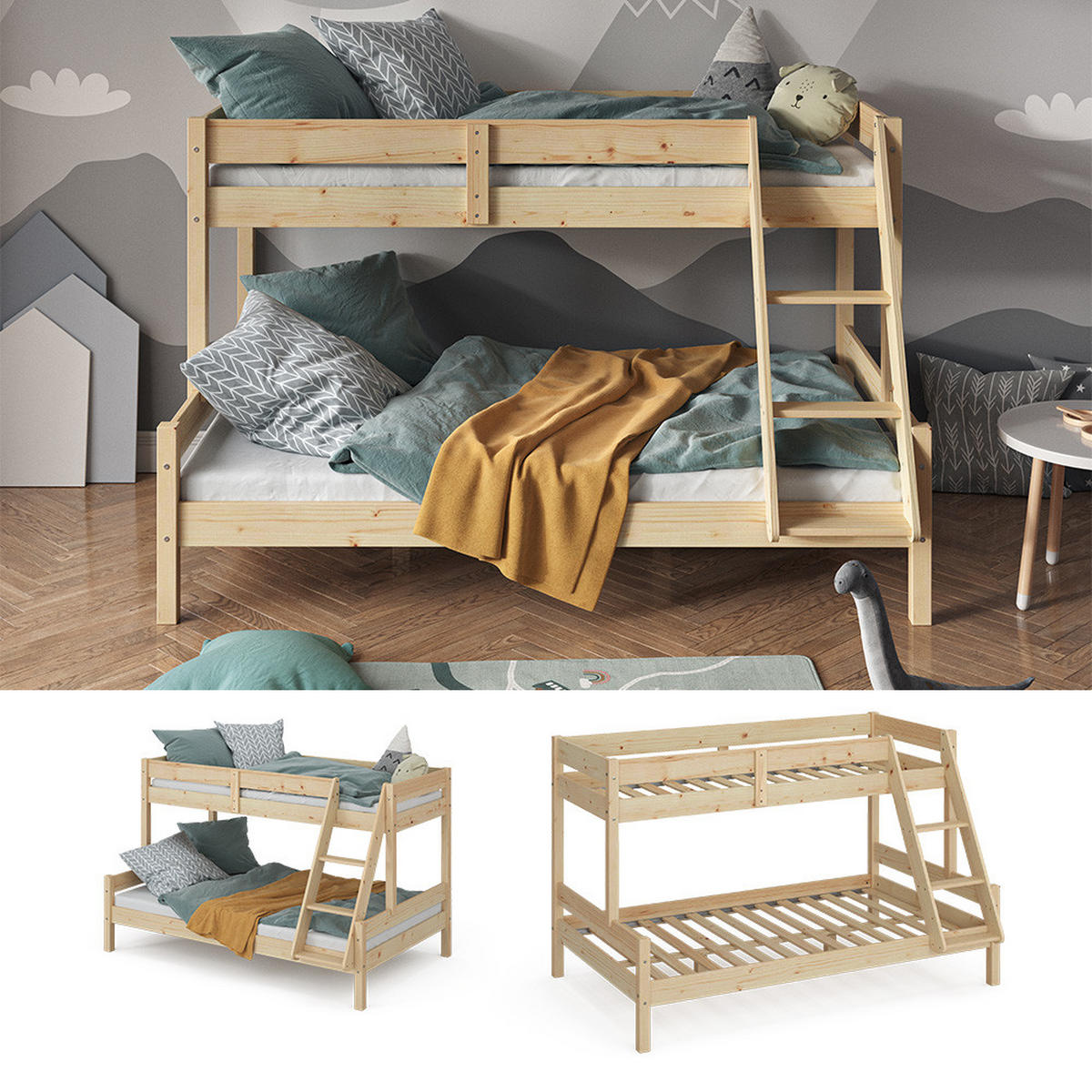 ETAGENBETT Everest Naturholz 120x200/80x200 cm - Naturfarben, Holz (120/200cm) - VitaliSpa