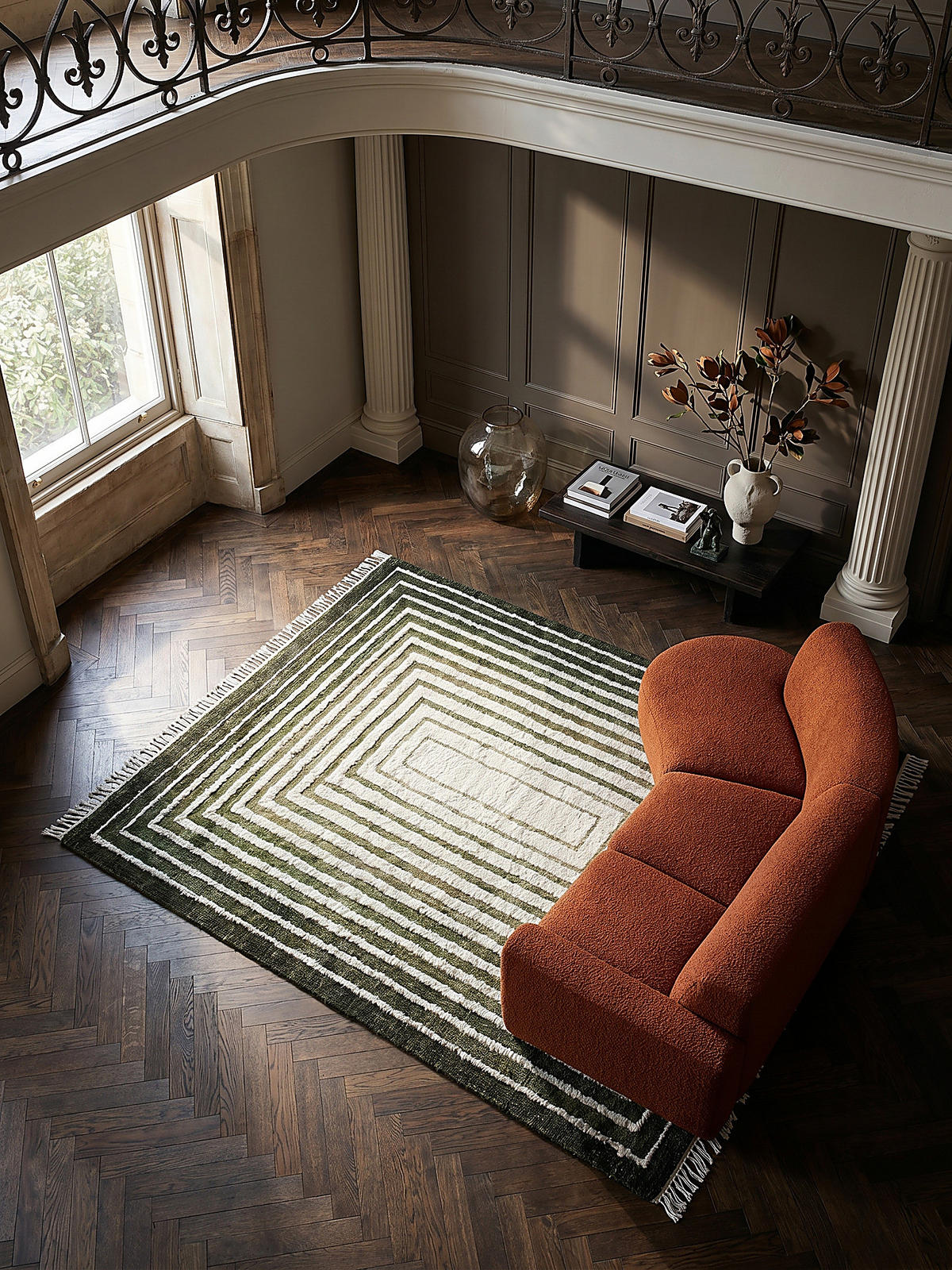 TEPPICH aus Wolle handgewebt mit Fransen FROND in Grün, geometrisch, 200 x 300 cm - Grün, Textil (200/300cm) - KADIMA DESIGN