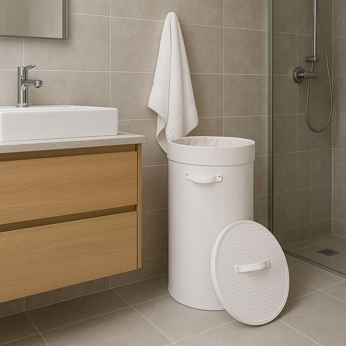 KOŠ NA PRÁDLO Bílý, krémově bílý - bílá/krémová, dřevo (35/59/35cm) - MCW