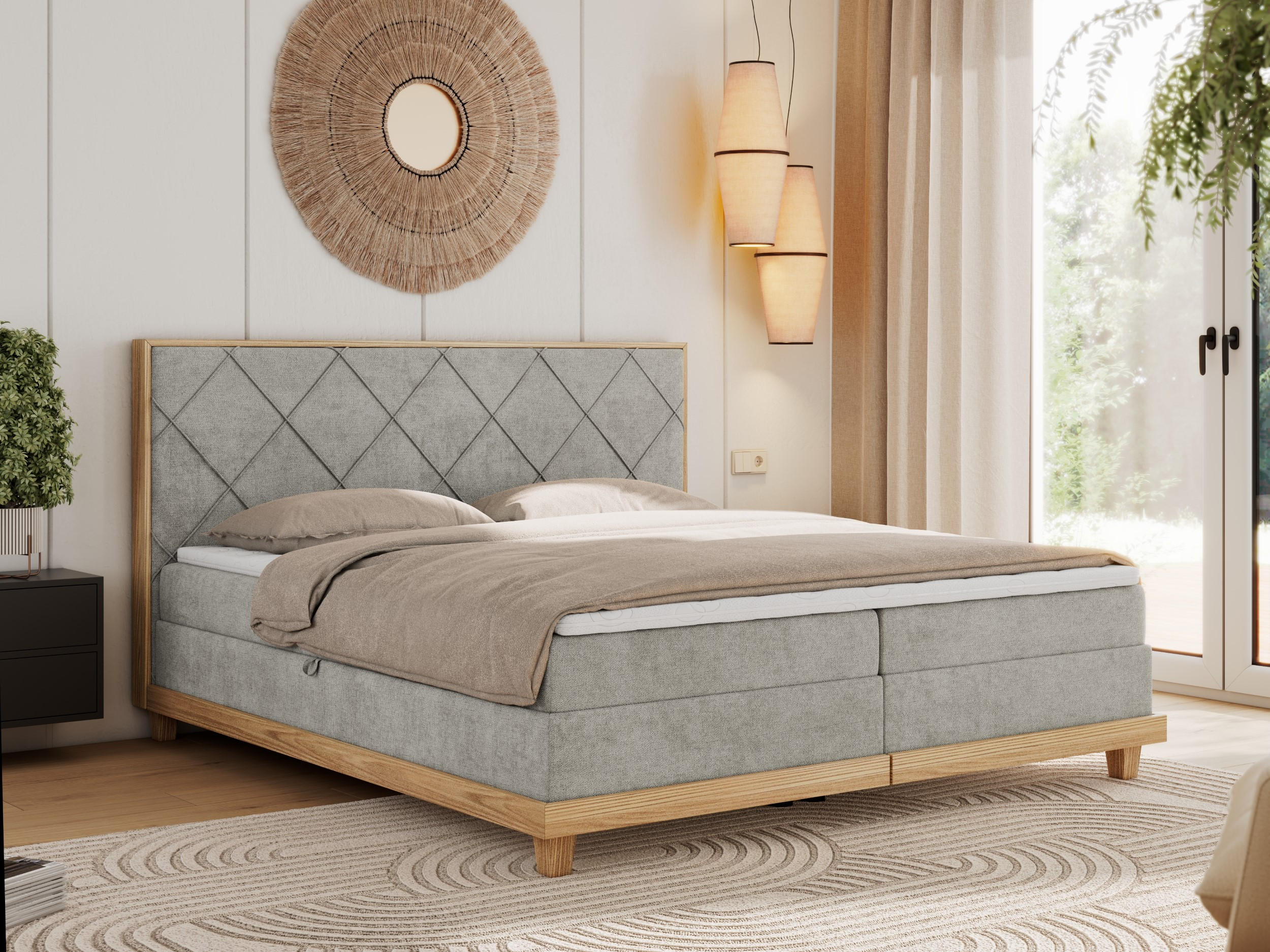 BOXBETT CAICOS 140/200 - Hellgrau Struktur - H3 - Hellgrau, Holz/Textil (140/200cm) - MKS