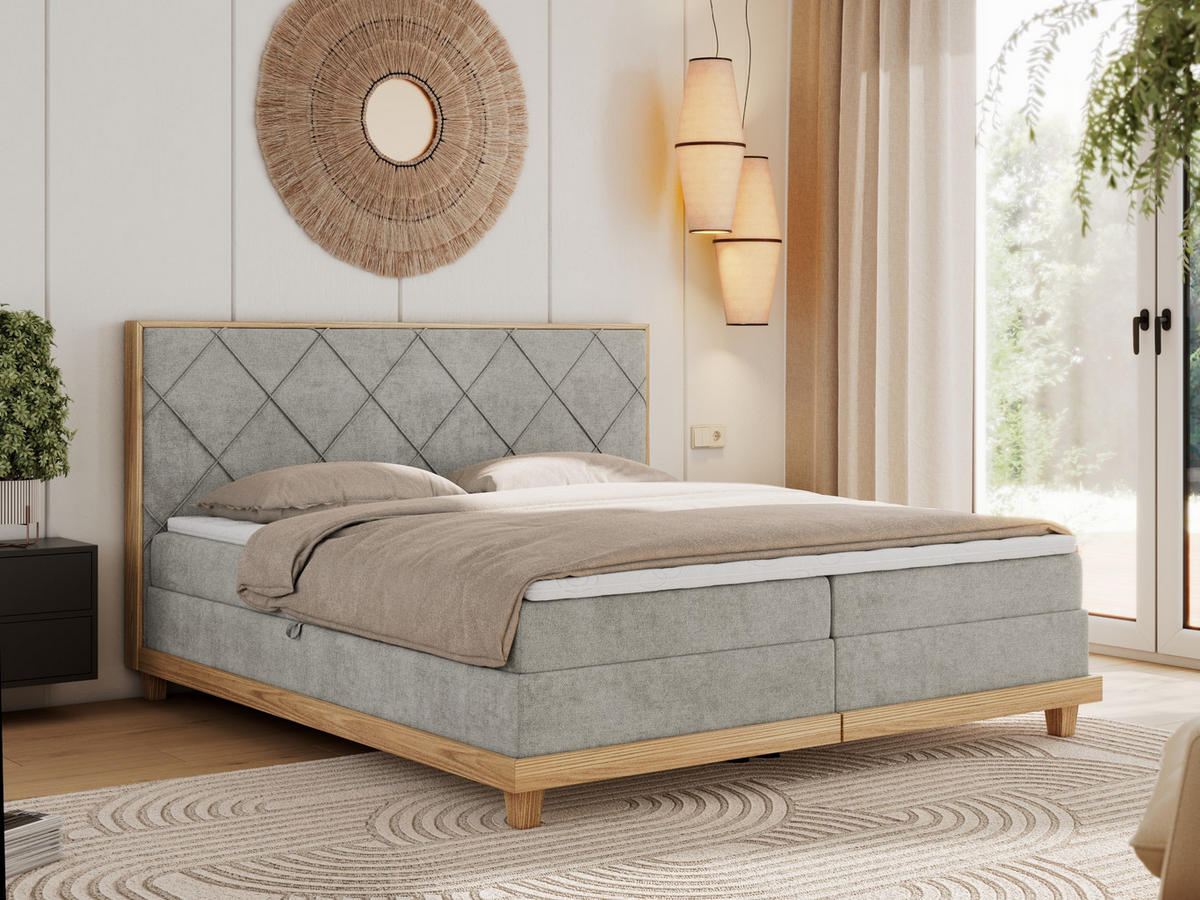 BOXBETT CAICOS 160/200 - Hellgrau Struktur - H4 - Hellgrau, Holz/Textil (160/200cm) - MKS
