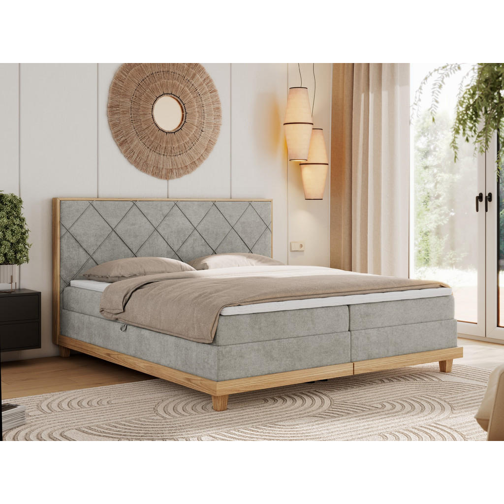 Thumbnail - MKS Boxbett, Hellgrau, Textil, 2-Sitzer, H3, Rechteckig, 180x200 cm, Oeko-Tex®, Schlafzimmer, Betten, Boxspringbetten