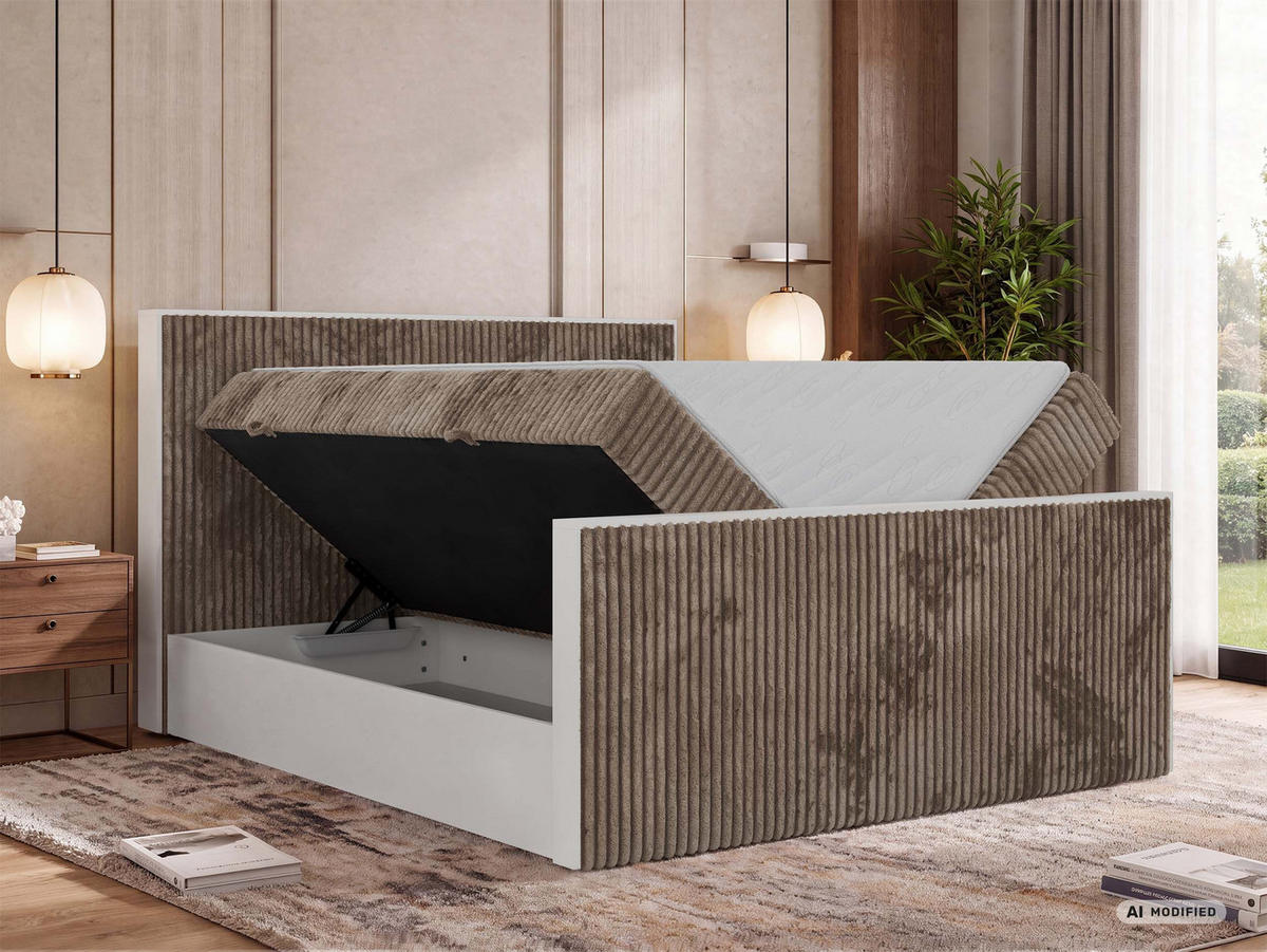 KONTINENTÁLNÍ POSTEL TRAVIT DUO 180/200 - Hnědá Manšestr - Topper Visco - H3 - černá/hnědá, textil/plast (180/200cm) - MKS