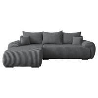 ECKSOFA Ubo L Cord, Seite: Links - Dunkelgrau/Silberfarben, Holz/Kunststoff (282/187cm) - MIRJAN24