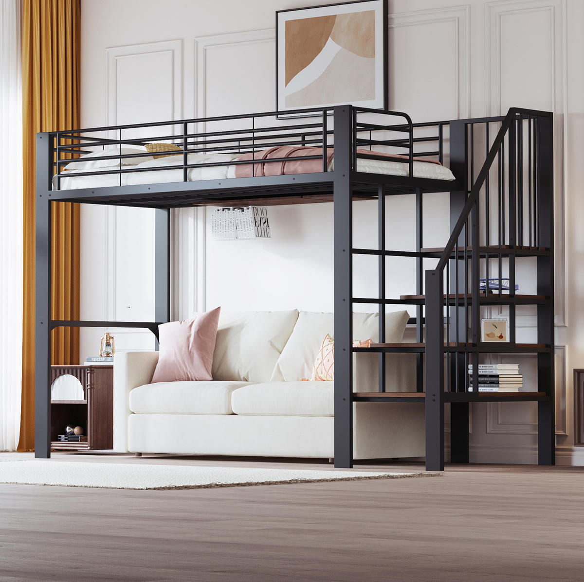HOCHBETT 90/200 cm Schwarz aus Metall und Holz mit Treppe - Schwarz, Metall (90/200cm) - OKMYHOME