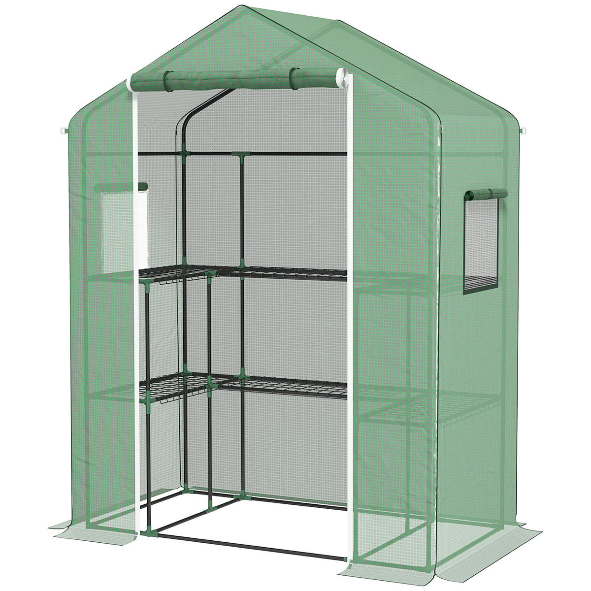 GEWÄCHSHAUS DE-11952 mit Tür, 2 Fenstern & U-Etagen Transparent - Grün, Kunststoff (73/190/140cm) - ComfortXL