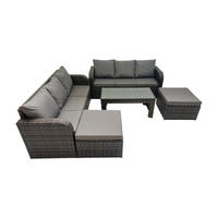GARTENSOFA SET mit COUCHTISCH Polyrattan 8-Sitzer - Dunkelgrau/Grau, Glas/Kunststoff - Fimous