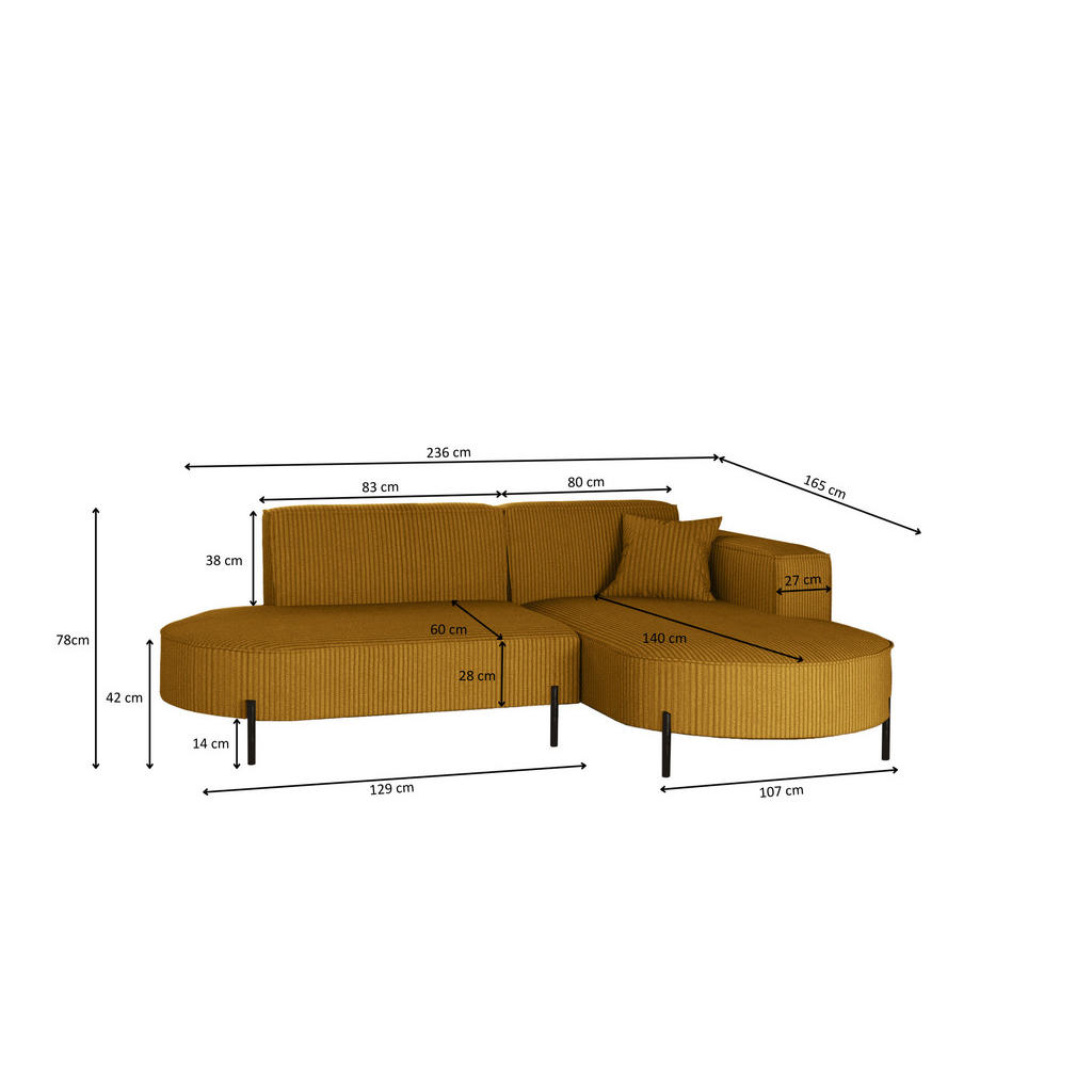 Thumbnail - Kaiser Möbel Ecksofa, Gelb, Holzwerkstoff, L-Form, 236x165 cm, Wohnzimmer, Sofas & Couches, Wohnlandschaften, Ecksofas