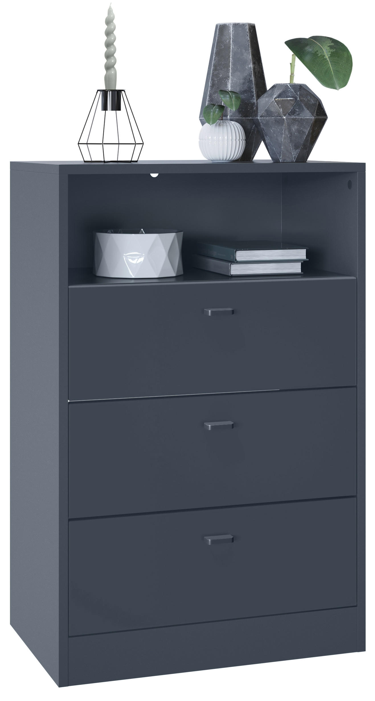 KOMMODE Pino Fronten in Anthrazit matt - Dunkelgrau/Anthrazit, Holzwerkstoff (56/86.5/36cm) - Vladon