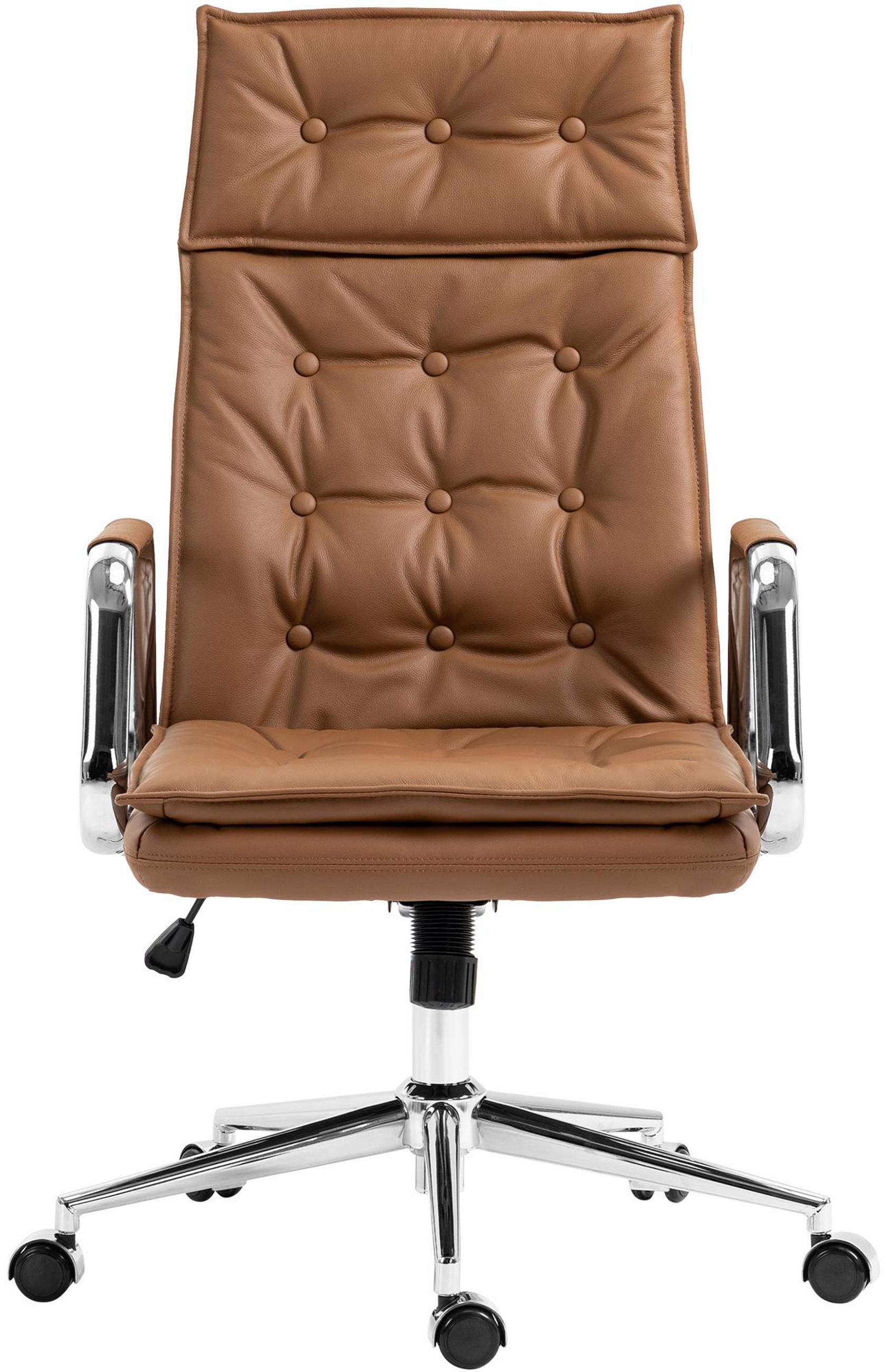 BÜROSTUHL Ronix Echtleder hellbraun - Hellbraun/Chromfarben, Leder/Metall (60/120/65cm) - TPFLiving