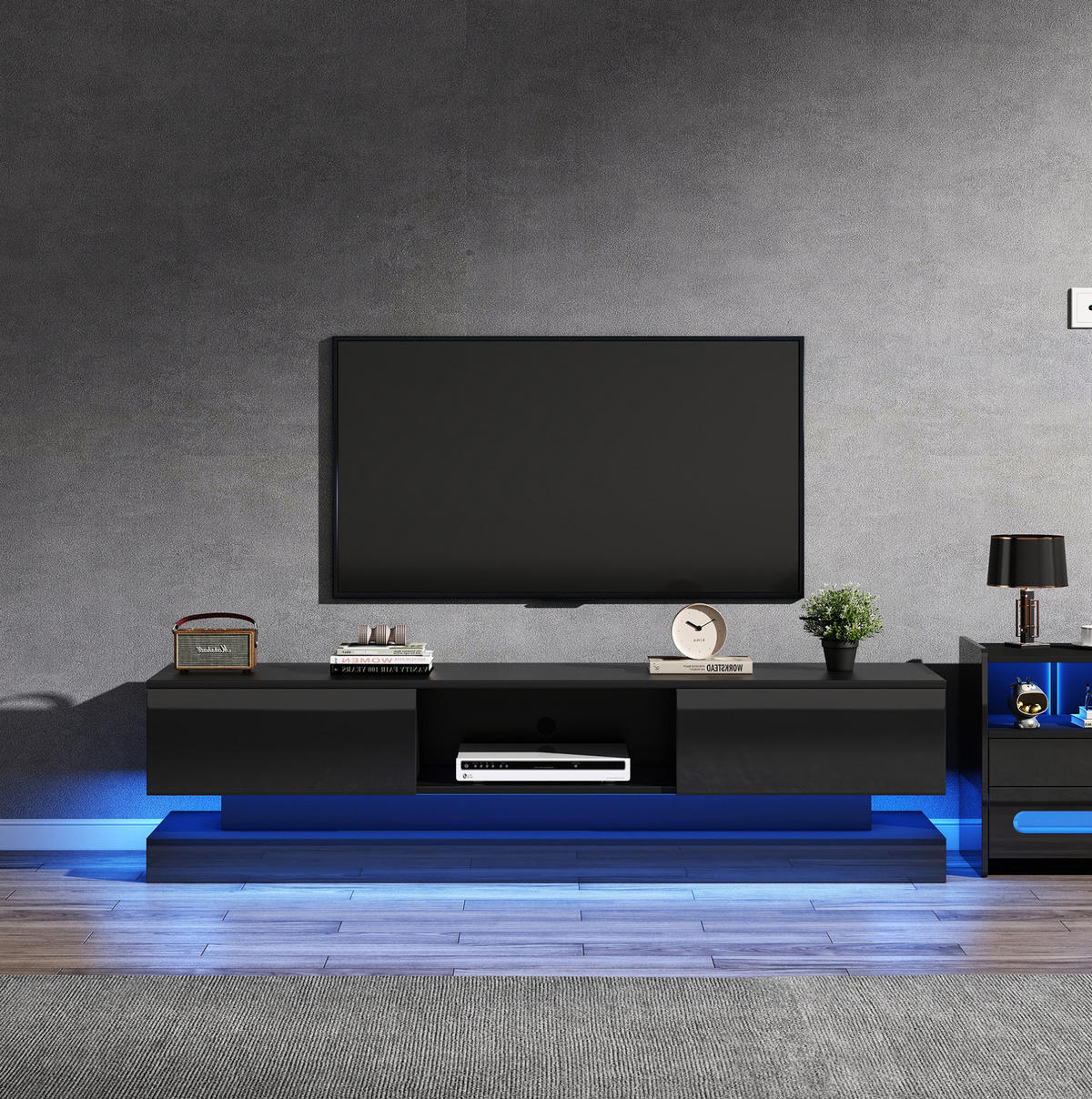 TV-LOWBOARD mit LED 160 x 35 x 40,5 cm Schwarz Hochglanz - Schwarz, Holzwerkstoff (35/40.5/160cm) - Beauniv