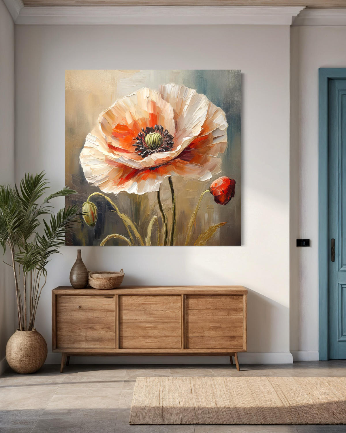 WANDBILD mohnblume natur - Beige, Textil (50/50cm) - Feeby