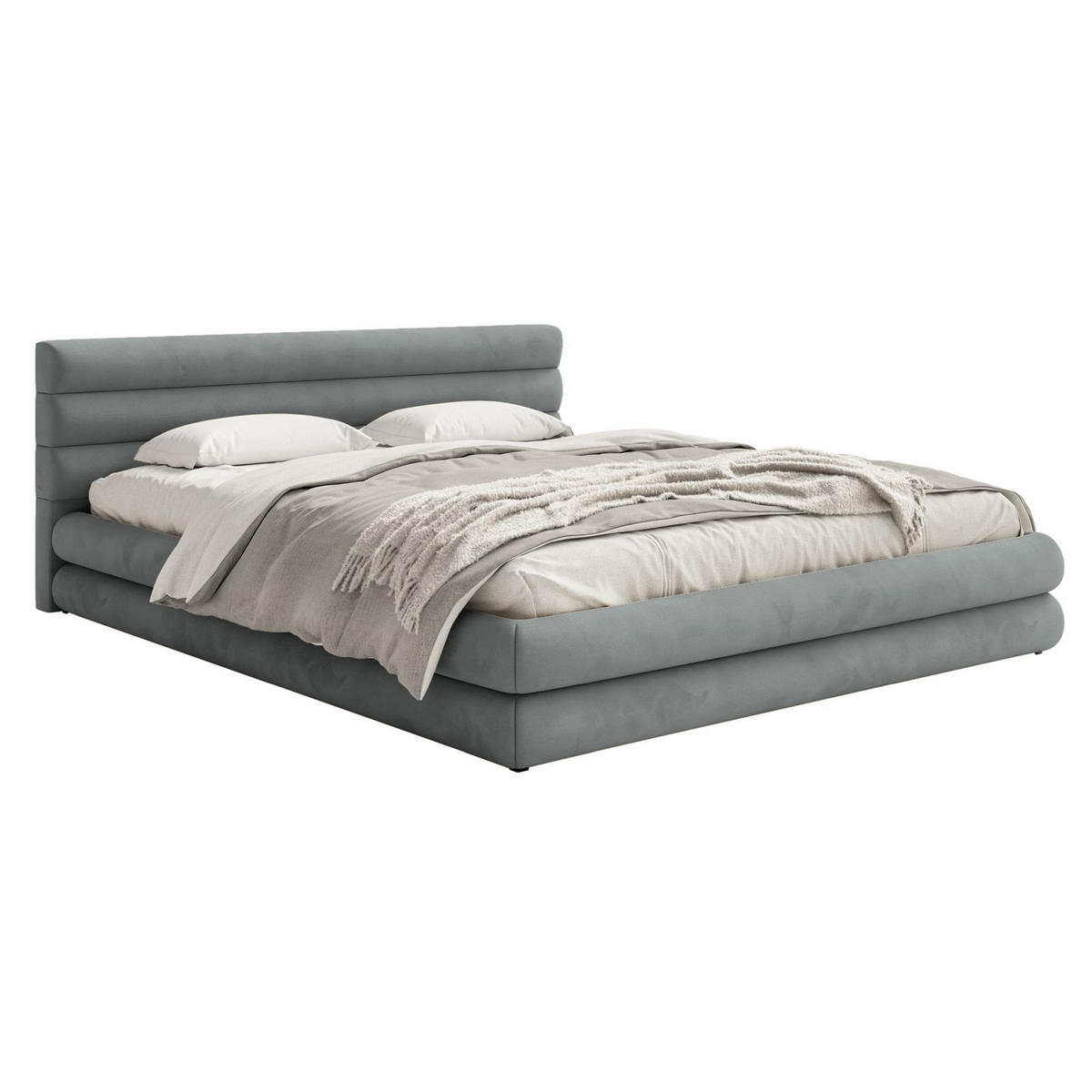 POLSTERBETT Alegre Grau Samt 160x200 cm - Schwarz/Grau, Kunststoff/Textil (160/200cm) - Selsey