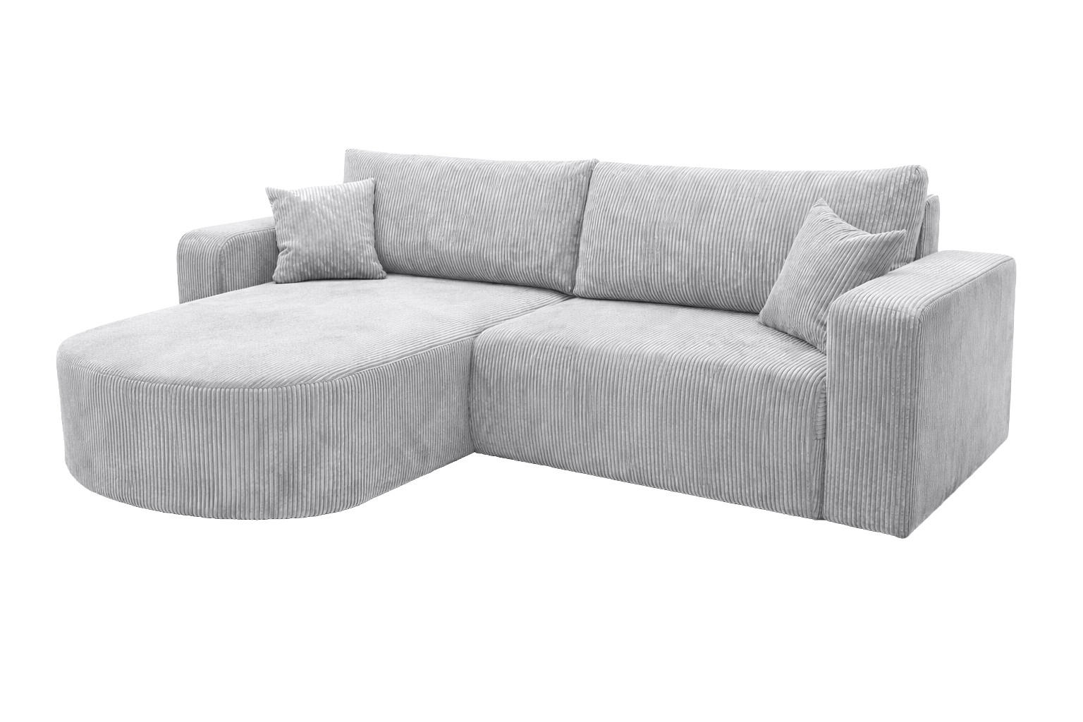 ECKSOFA Mit Schlaffunktion, Cordstoff Poso, Hellgrau, Links, ROUND ONE - Hellgrau, Holz (244/175cm) - Kaiser Möbel