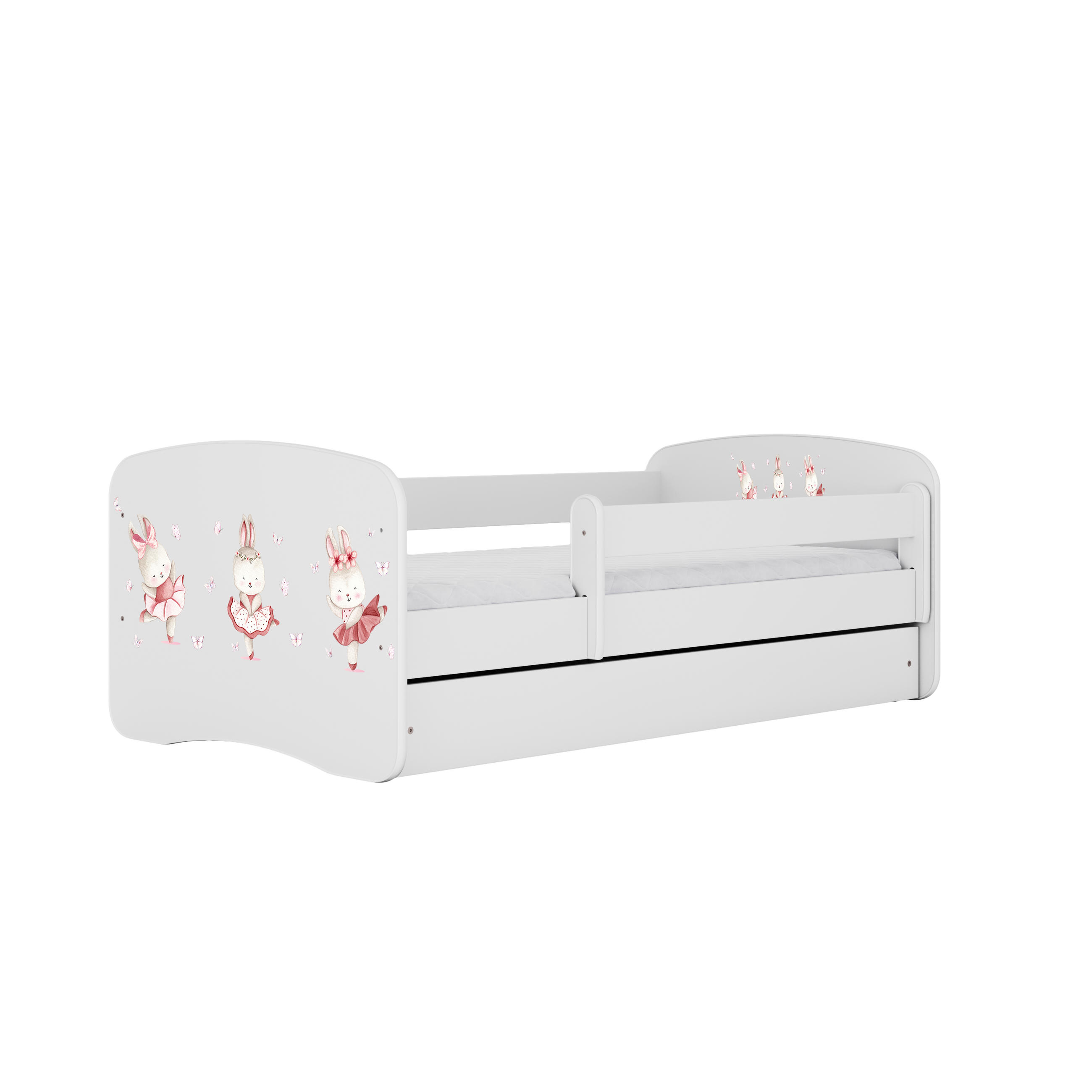KINDERBETT Kaninchen mit Schmetterlingen mit Schublade 140/70 80/61/144 - Weiß, Holzwerkstoff (70/140cm) - RAUMHIRSCH FURNITURE