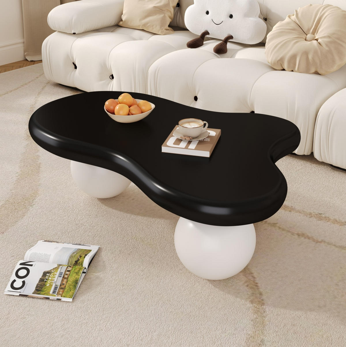 COUCHTISCH 95/62,5 cm mit LED-Beleuchtung in Wolkenform - Schwarz, Holzwerkstoff (95/62.5/32cm) - BEAOK