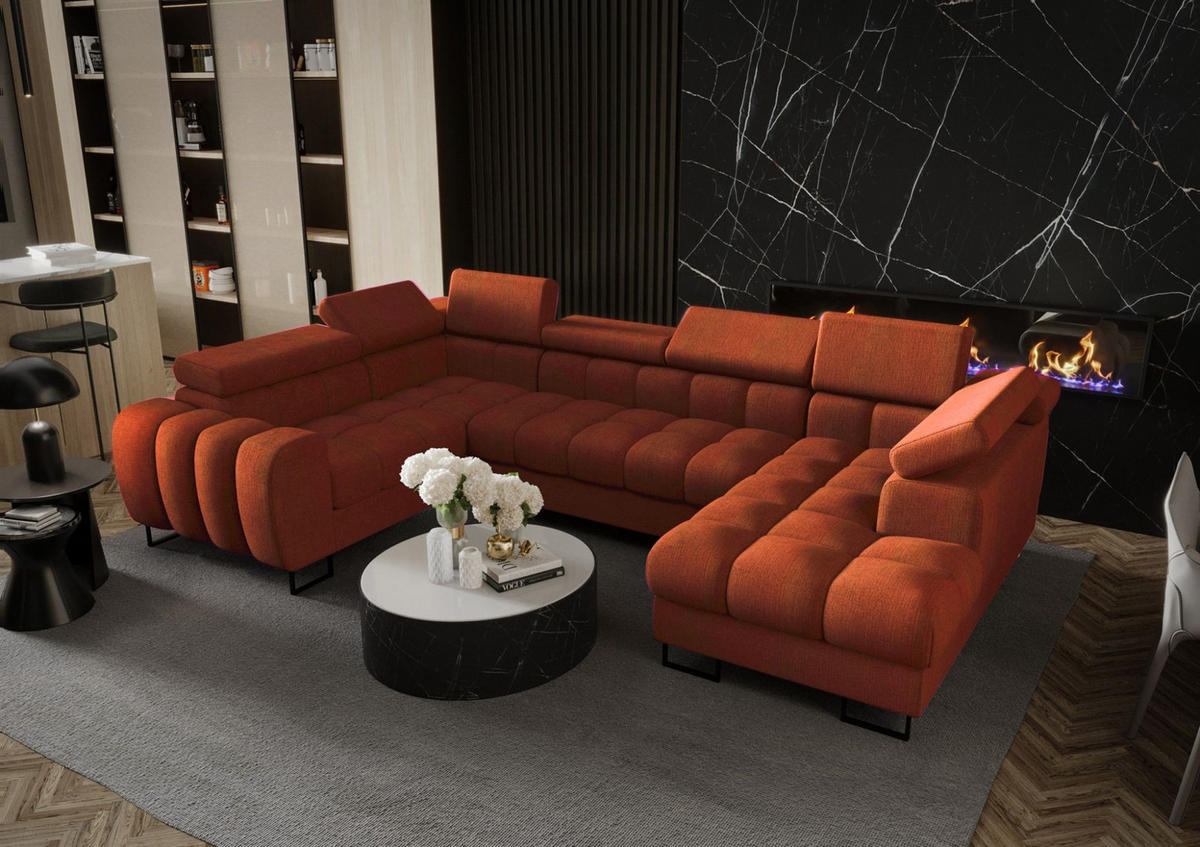 WOHNLANDSCHAFT Bastien - Rot, Holzwerkstoff/Textil (350/95/195cm) - Fun Möbel