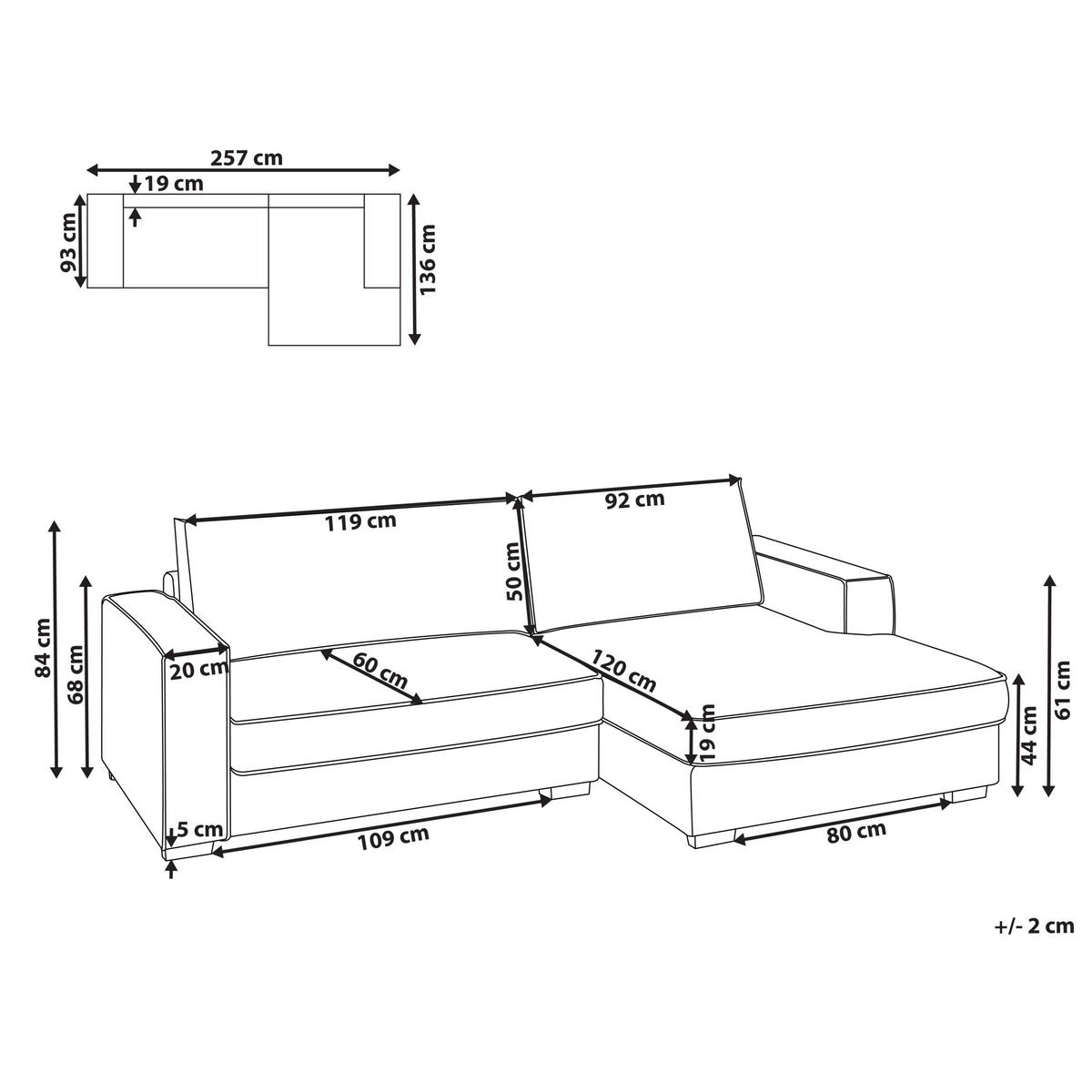 COLȚAR textil bej deschis pe partea stângă Renders - bej, material textil (257/136cm) - Beliani