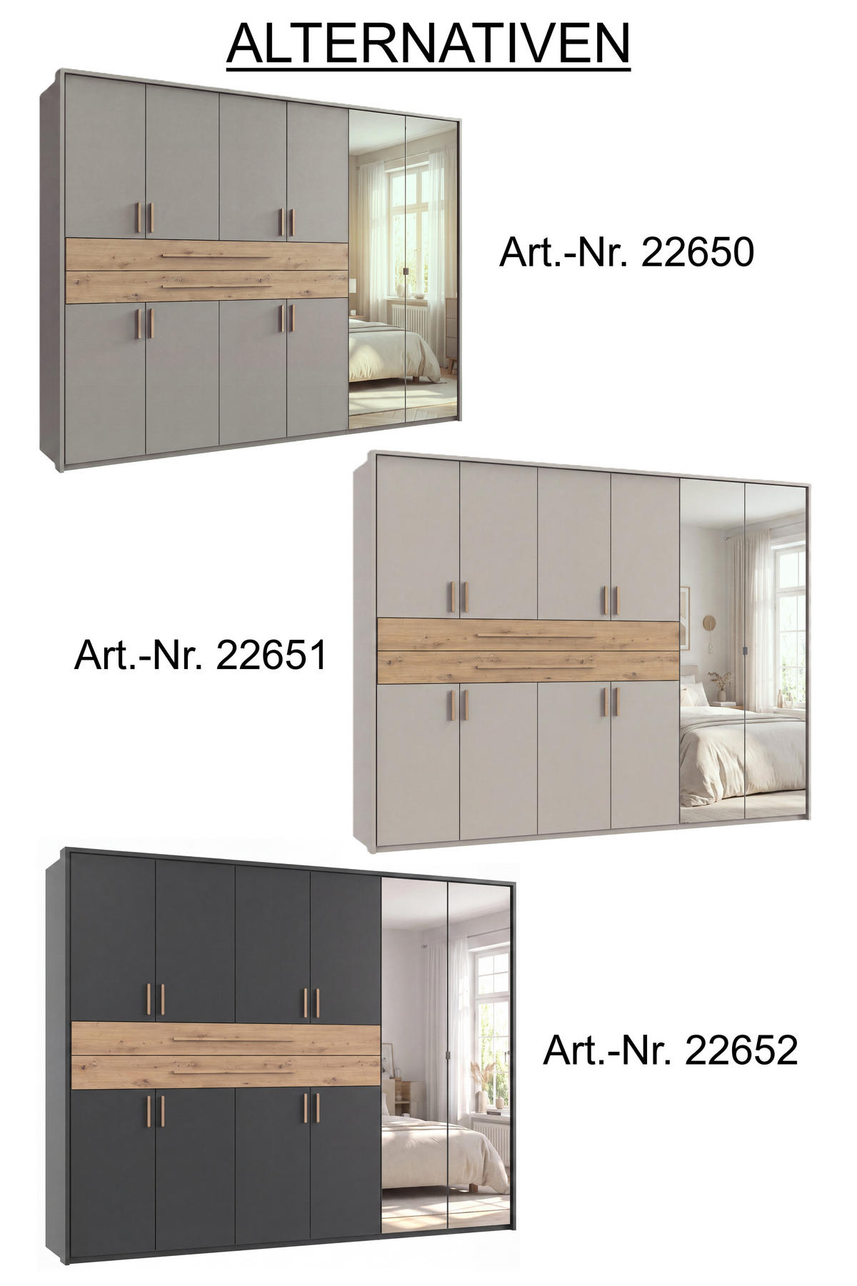 DREHTÜRENSCHRANK B273/H210/T58 cm Beige Grau, Kleiderschrank m. Passepartout, 2 Spiegel, 2 Schubkästen & Griffen in Eiche Artisan Dekor / 22651 - Greige/Eiche Artisan, Holzwerkstoff/Kunststoff (273/210/58cm) - luma-home