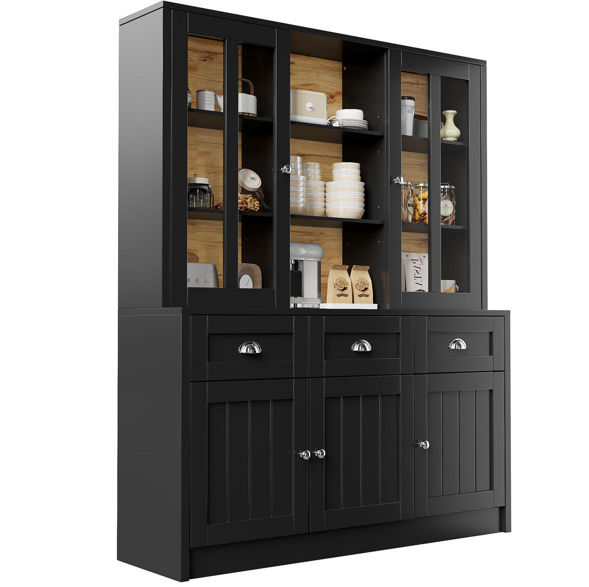 BUFFET 140/38,5/175 cm in Schwarz mit Acrylfronten und Schubladen - Schwarz, Holzwerkstoff (140/175/38.5cm) - Flora Grace