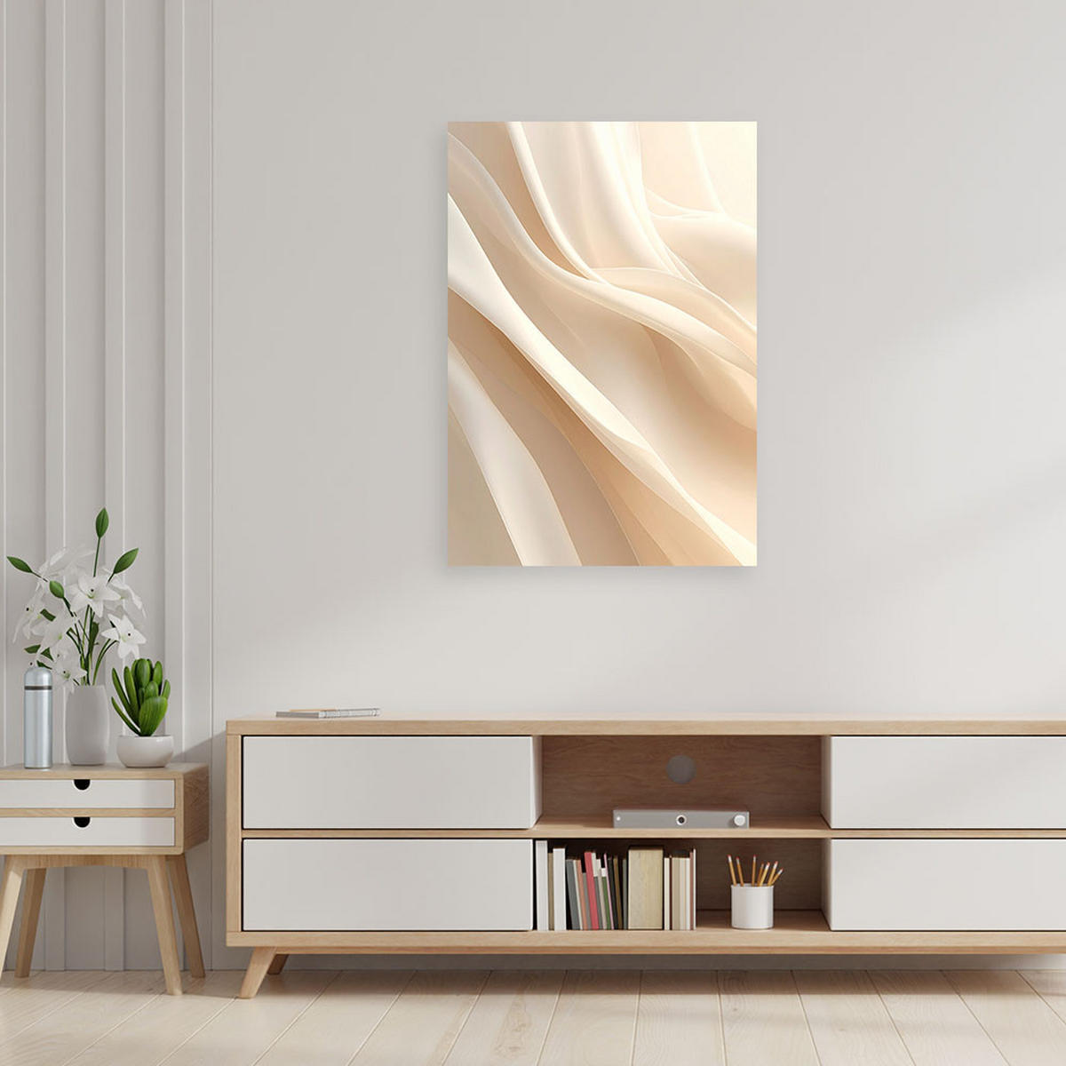 LEINWANDBILDER, Abstrakte cremefarbene Wellen in einer eleganten Komposition - Beige, Textil (40/60cm) - Feeby