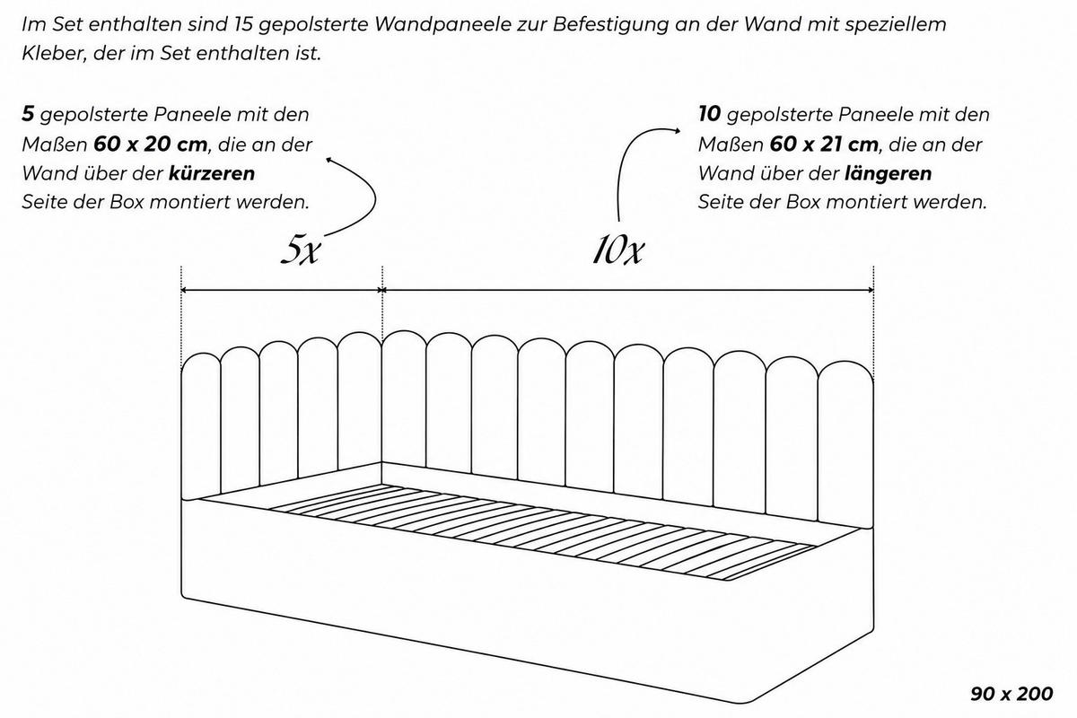JUGENDBETT Junior Dunkelblau Samtvelours mit Wandpaneelen - 90x200 cm - Bettkasten - Dunkelblau, Holzwerkstoff/Textil (90/200cm) - Ravio