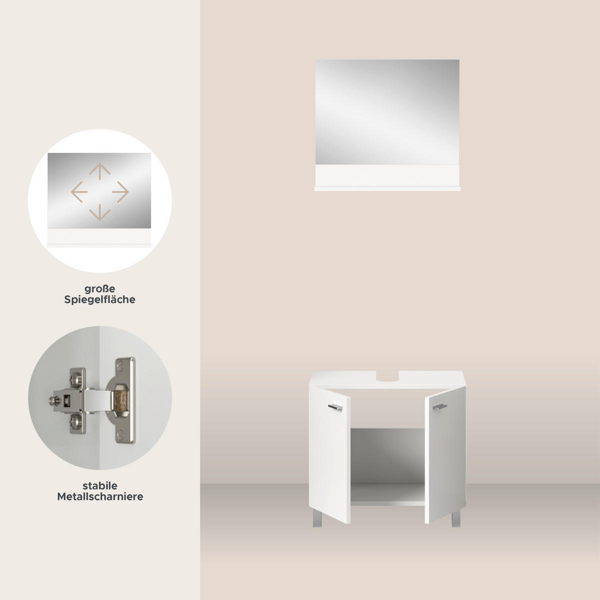 BADKOMBINATION 2tlg. Boston/Tampa Bad in weiß Nachbildung - modernes Design - B/H/T: 57x186x33 cm - Weiß, Holzwerkstoff (57/186/33cm)
