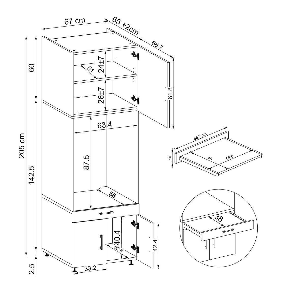 WASCHMASCHINENSCHRANK Serie 3 67cm Breit, 205cm Hoch - Weiß, Holzwerkstoff (67/205/67cm)