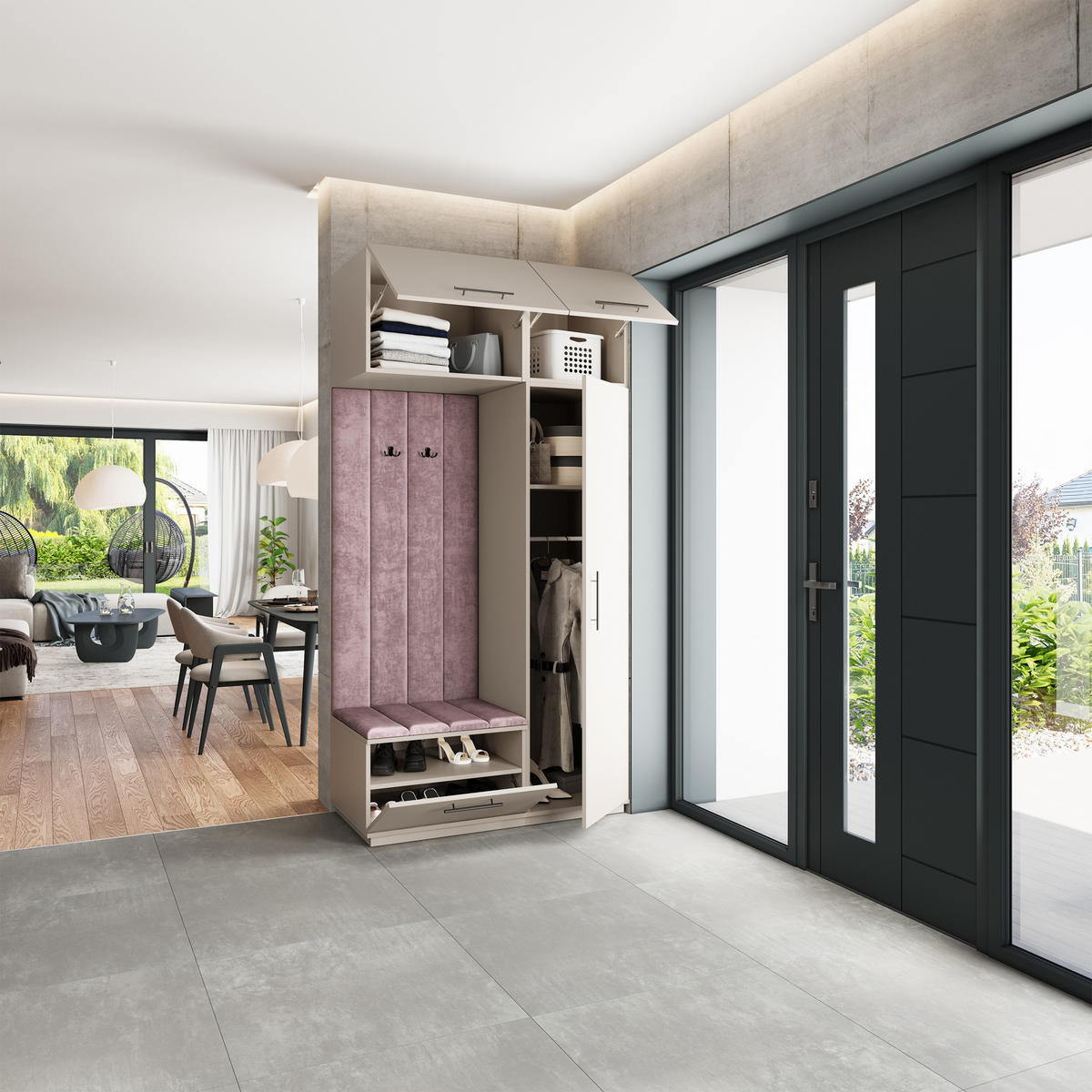 GARDEROBENSCHRANK REMA 120/240/60 cm Modern Garderobe-Set Kaschmir - Kaschmir/Lila, Holzwerkstoff (120/240/60cm) - MASSENO