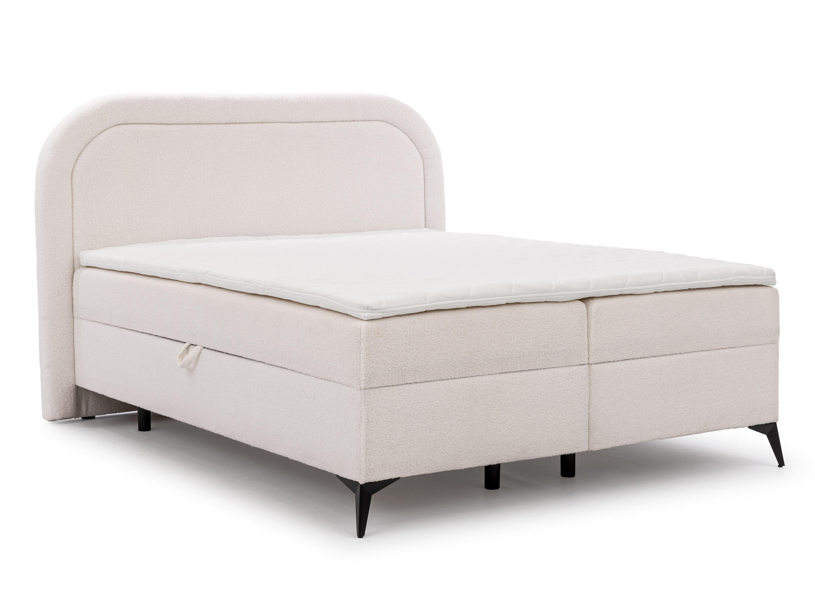 BOXBETT Sonna 140/200 cm Weiß Bouclé-Stoff mit abgerundetem Kopfteil und mit schwarzen Metallfüße - Schwarz/Weiß, Holz/Textil (140/200cm) - S-Style Möbel