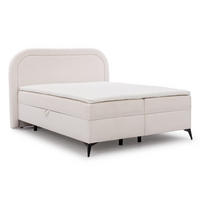 BOXBETT Sonna 140/200 cm Weiß Bouclé-Stoff mit abgerundetem Kopfteil und mit schwarzen Metallfüße - Schwarz/Weiß, Holz/Textil (140/200cm) - S-Style Möbel