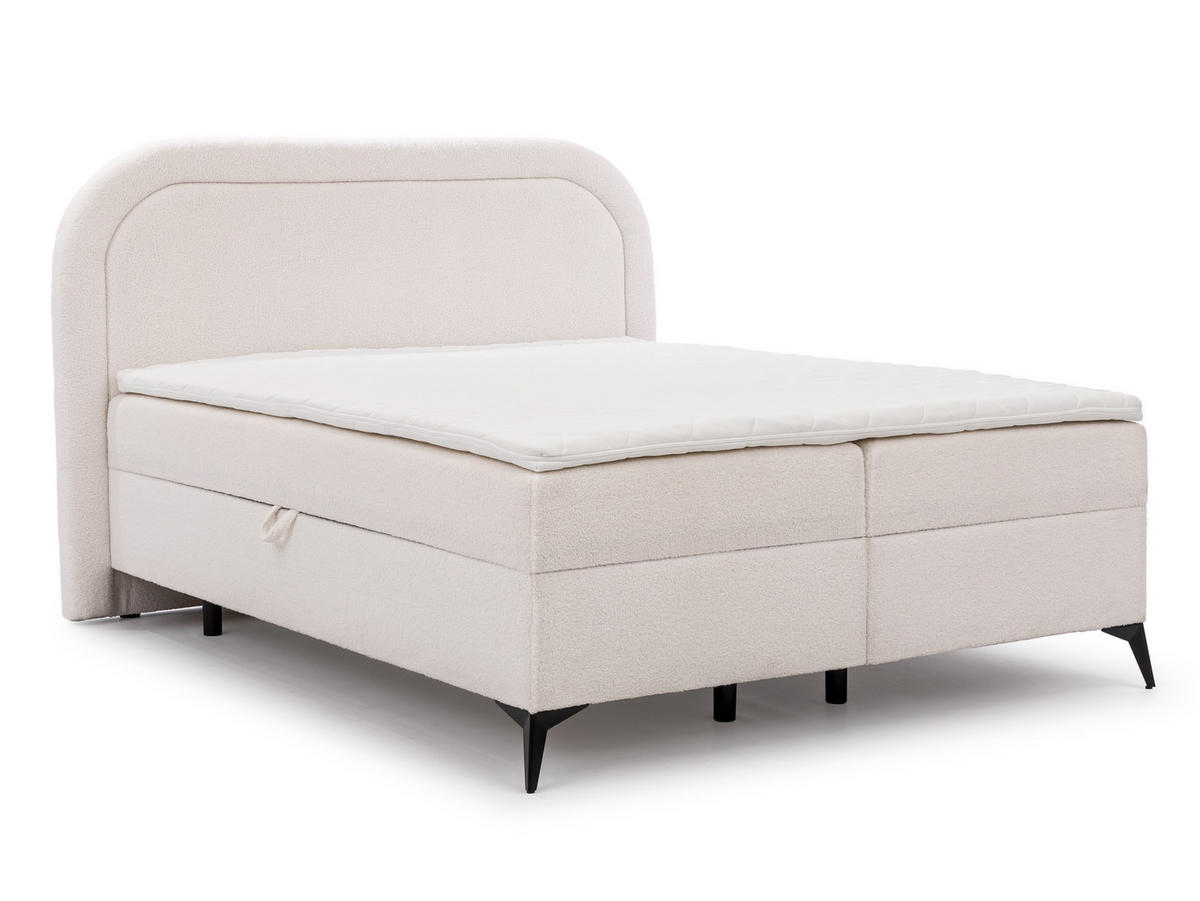 BOXBETT Sonna 140/200 cm Weiß Bouclé-Stoff mit abgerundetem Kopfteil und mit schwarzen Metallfüße - Schwarz/Weiß, Holz/Textil (140/200cm) - S-Style Möbel