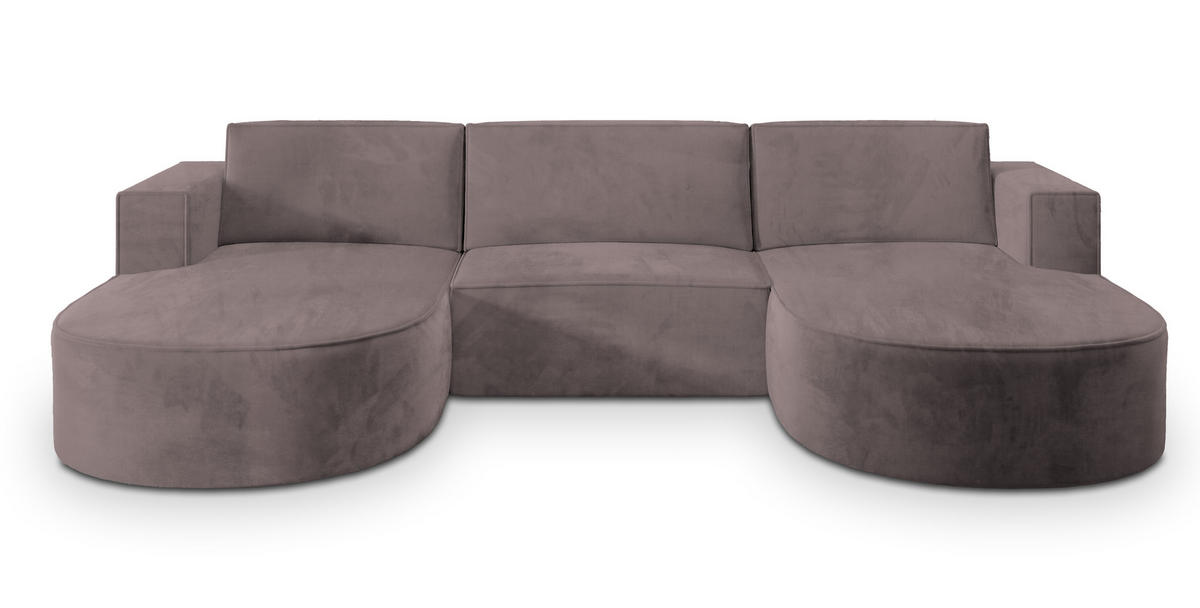 WOHNLANDSCHAFT VEZZO M Lila Velours-Stoff mit Schlaffunktion - Lila, Holz (347/85/174cm) - MASSENO