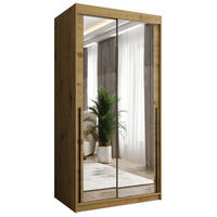 SCHIEBETÜRENSCHRANK mit Spiegel 100 cm Breite Artisan mit schwarzem Griff - Schwarz/Eiche Artisan, Holzwerkstoff (100/200/62cm) - Home Collective